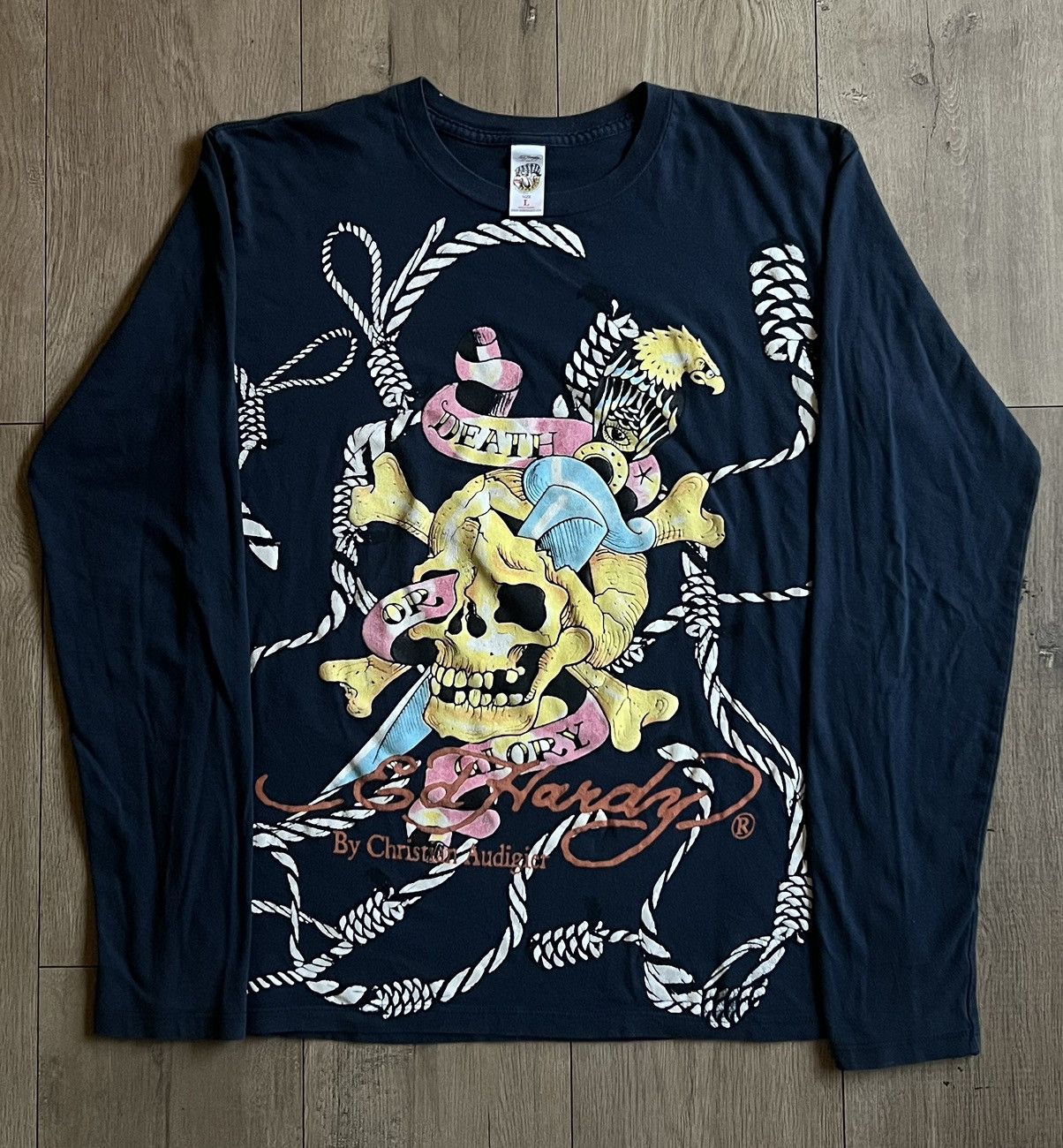 image of Ed Hardy Navy Blue Graphic Vintage Skull Longsleeve in Blue/Navy, Men's (Size Large)