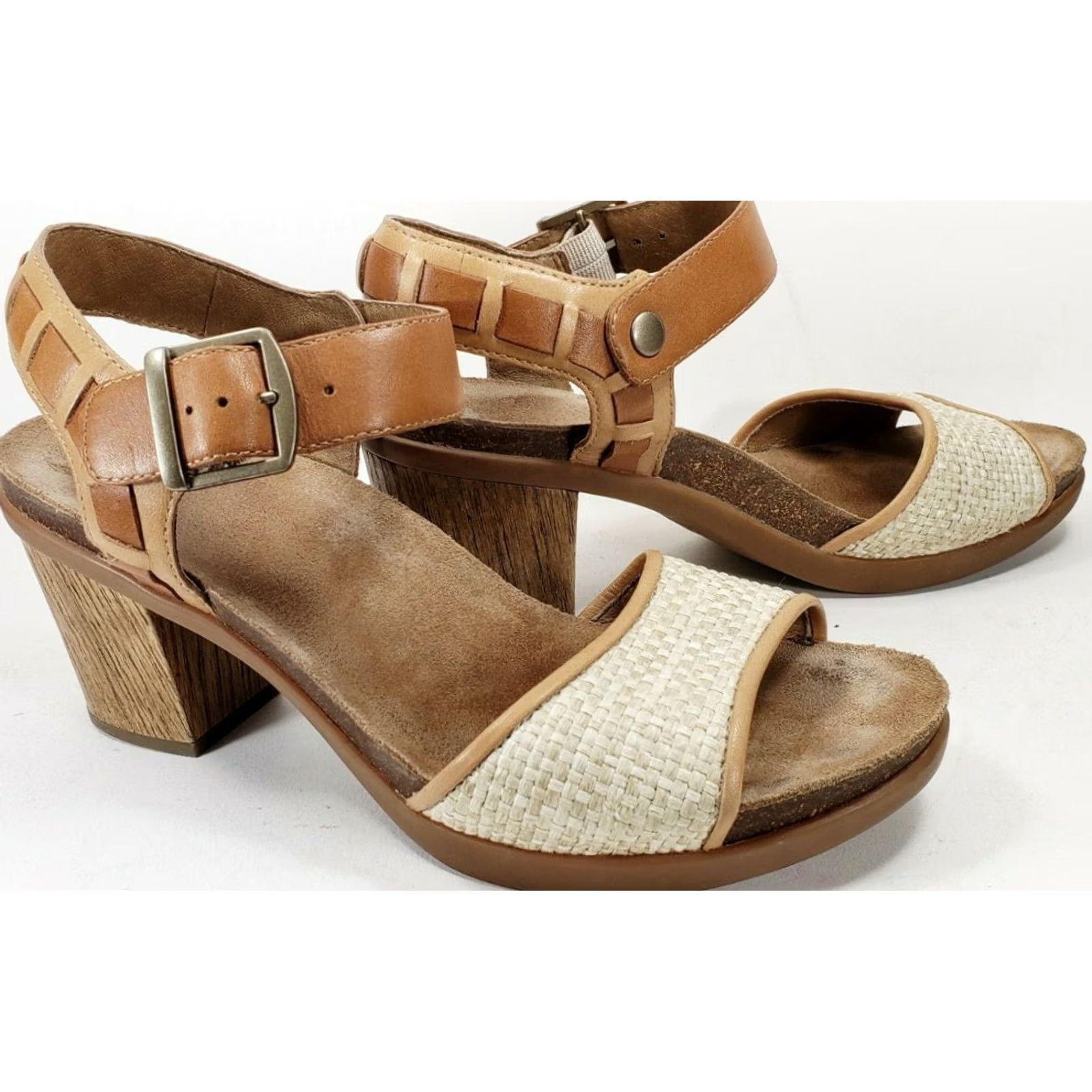 Dansko Dansko Ankle Strap Heeled Sandal Women's 9.5 Brown Leather Wicker 3" Heel XS/Size 9.5 M Open Toe Buckle Comfort Casual Dress Women Size US 10 / IT 40 - 2 Thumbnail