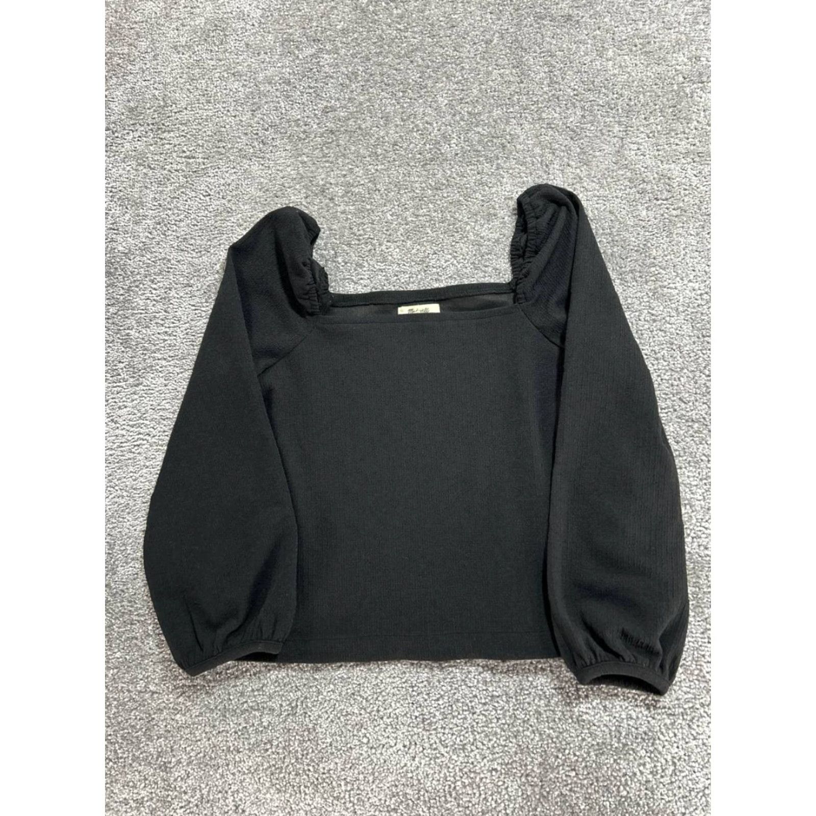 Madewell Madewell Blouse Shirt Womens Small Black Puff Sleeve Square Neck Stretch Easy Care Knit Polyester Size S / US 4 / IT 40 - 2 Thumbnail