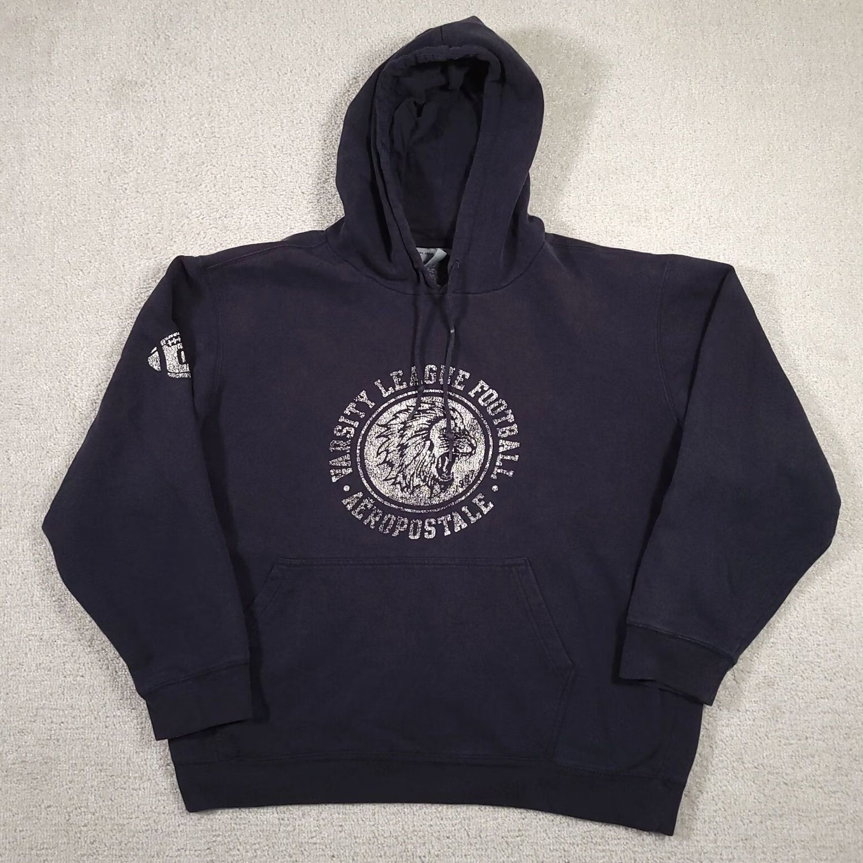 Aeropostale VINTAGE Aeropostale Hoodie Mens XL Navy Blue Sweatshirt Pullover Pockets Logo Cotton Blend Long Sleeve Drawstring Modern Y2K Style Gear Boys? Size US XL / EU 56 / 4 - 2 Thumbnail