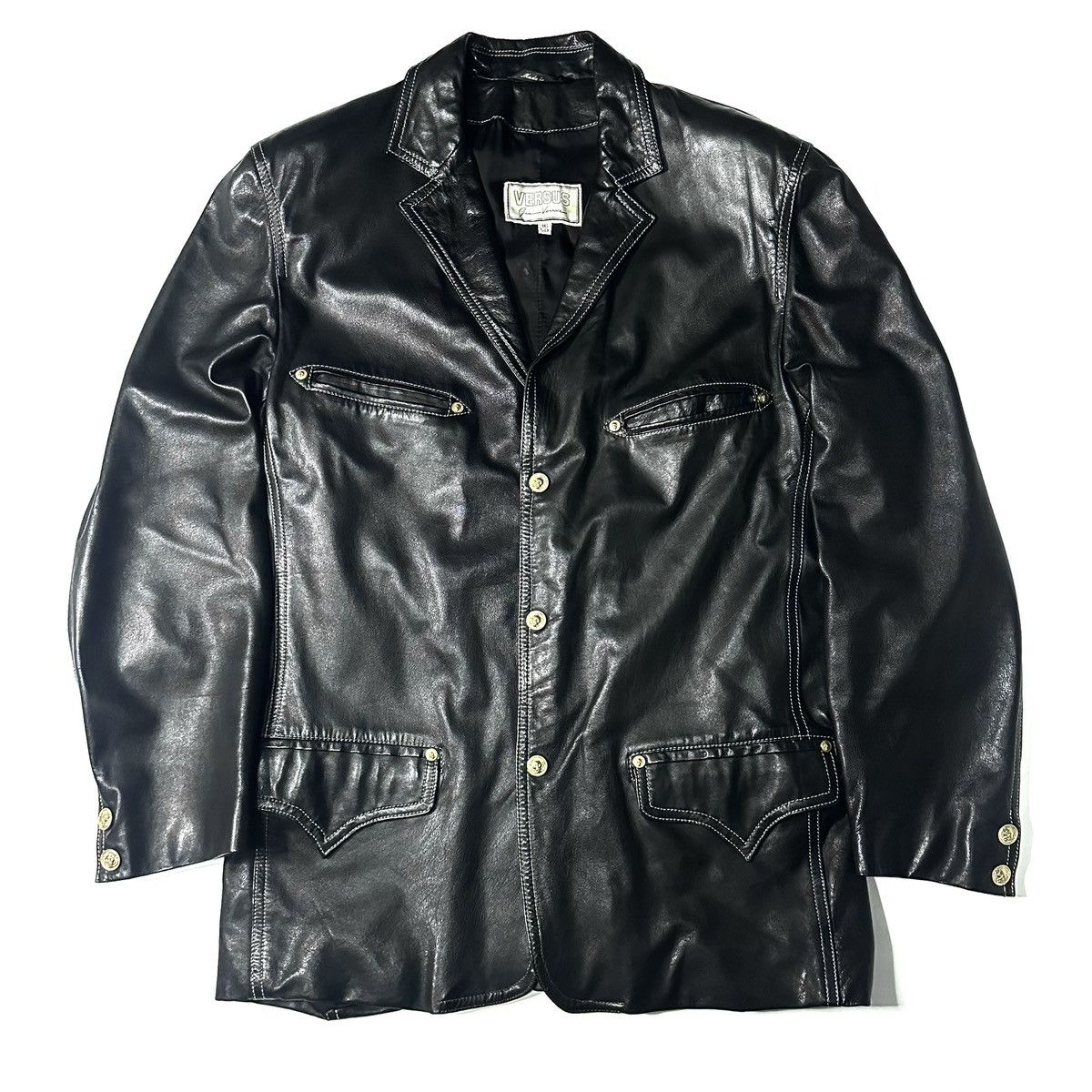 Versace 90s made in ITALY VERSUS VERSACE leather western jacket Size US L / EU 52-54 / 3 - 2 Thumbnail