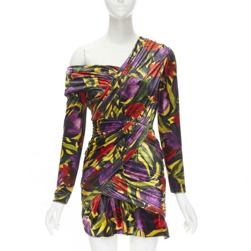 Balenciaga BALENCIAGA 2019 Runway Demna floral velvet wrap draped mini dress FR36 S Size S / US 4 / IT 40 - 1 Thumbnail