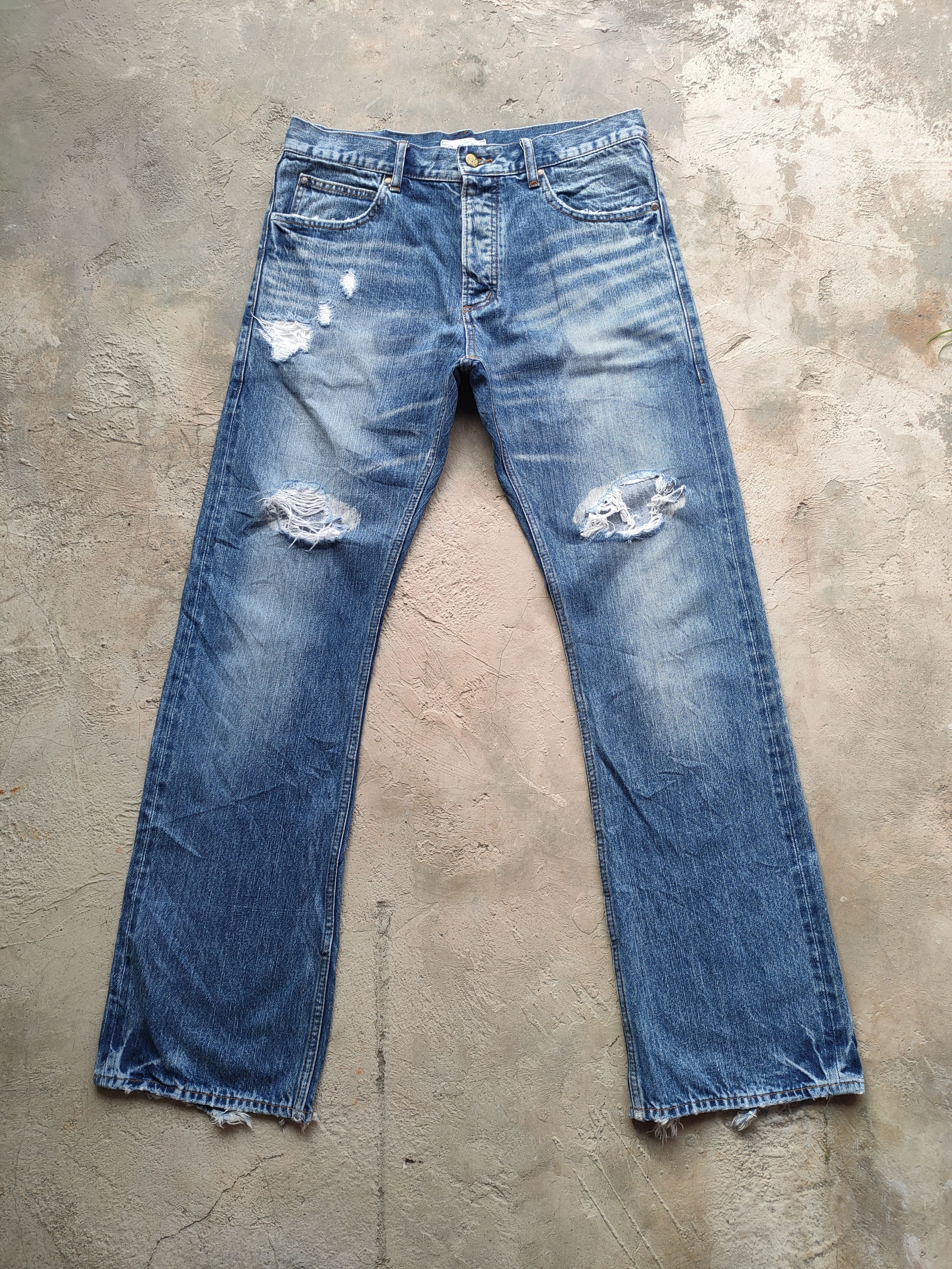 Japanese Brand × Jean × Vintage W34×33 VINTAGE JAPANESE FLARE FADED DISTRESSED JEAN PANTS Size US 34 / EU 50 - 2 Thumbnail