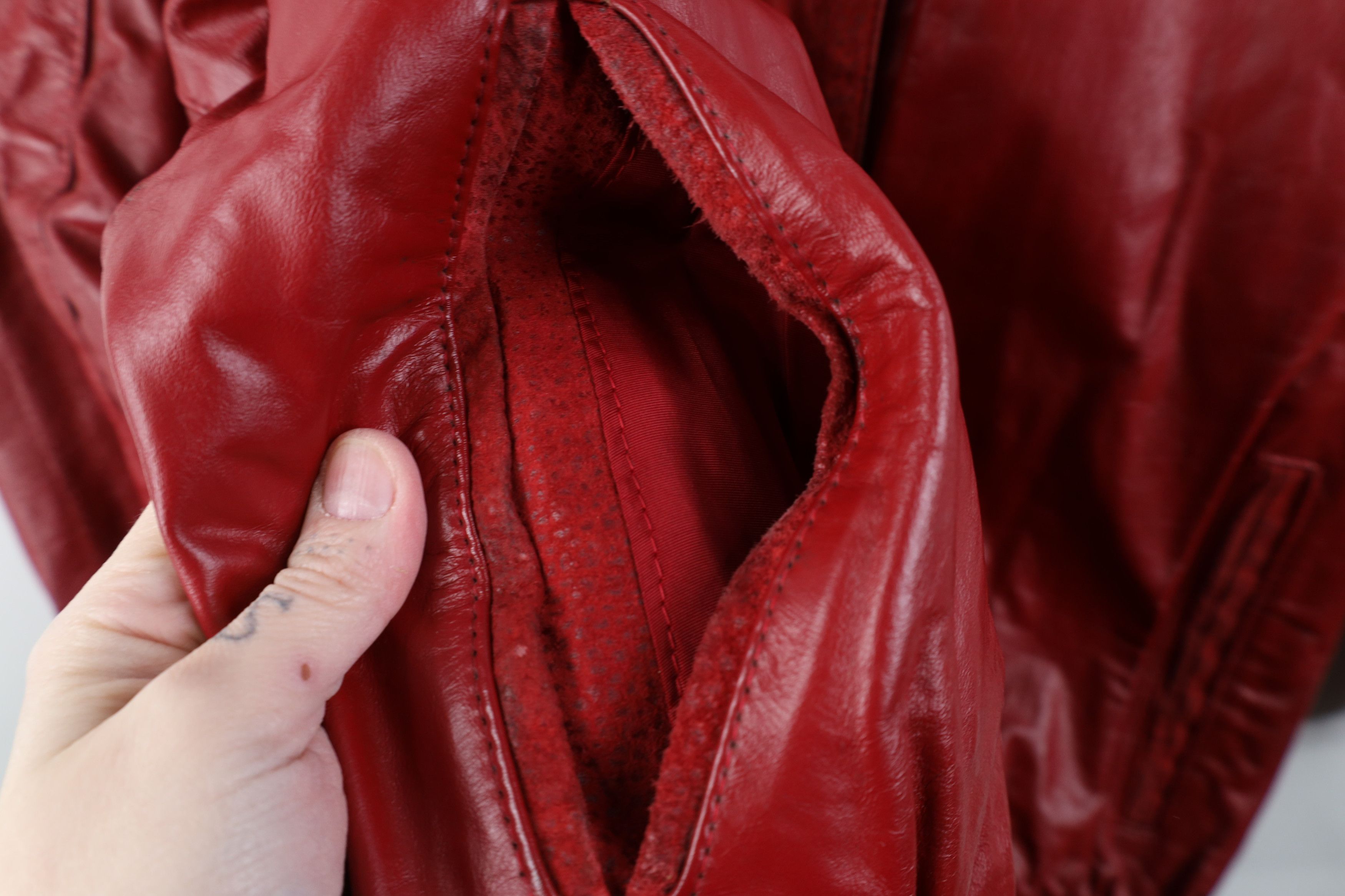 Vintage Vintage 90s Streetwear Leather Bomber Jacket Red USA Size M / US 6-8 / IT 42-44 - 8 Thumbnail