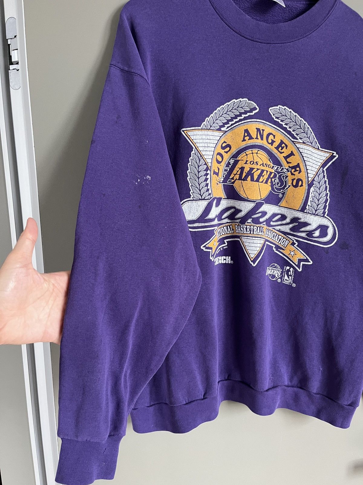 NBA × Vintage Lakers LA 1992 Trench lic.USA Made Vintage Sweatshirt Size US XL / EU 56 / 4 - 11 Thumbnail