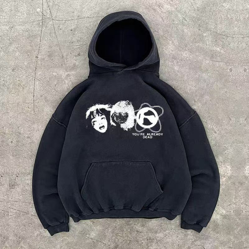 Japanese Brand × Jean Black loose retro face print cotton hoodie Size US XL / EU 56 / 4 - 1 Thumbnail