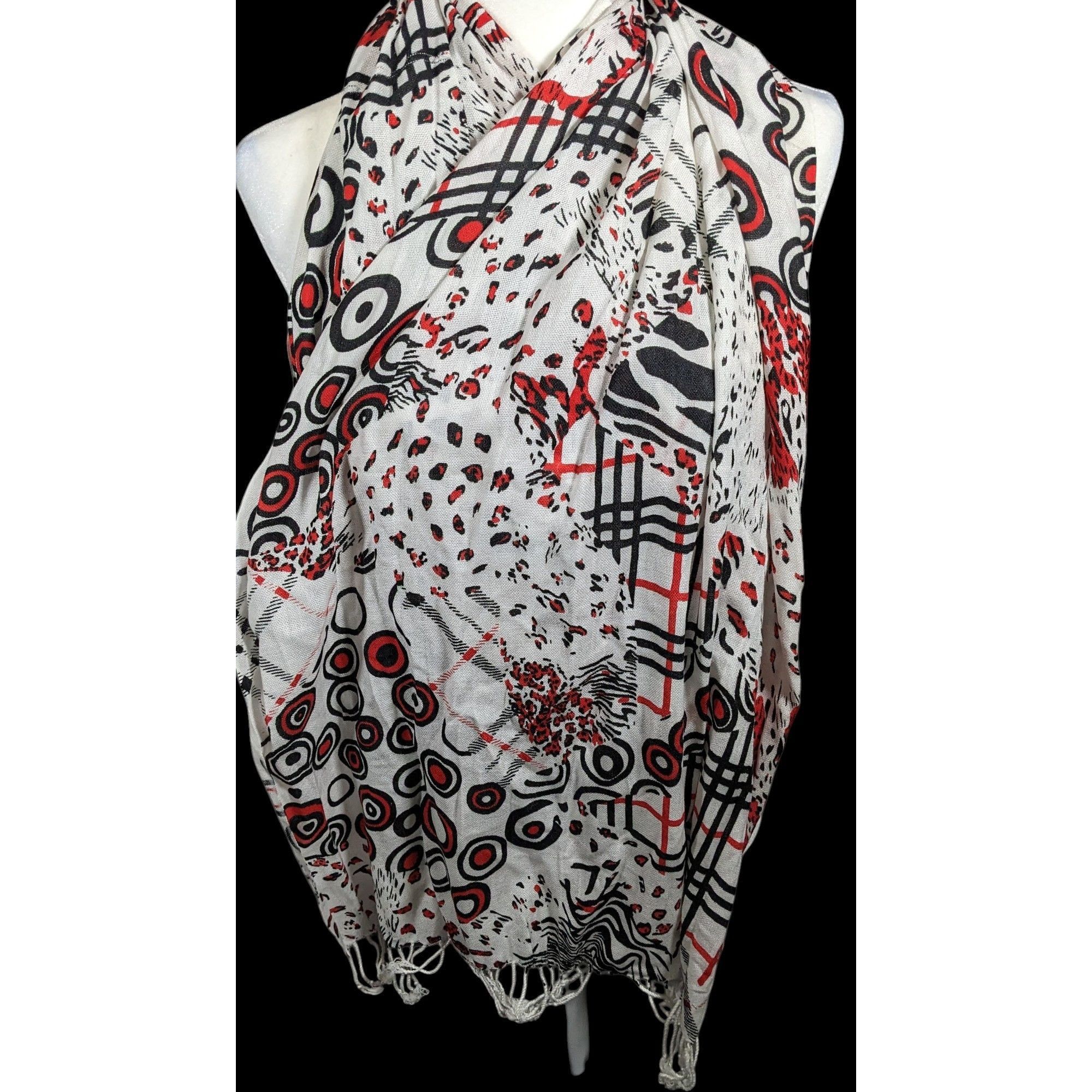 Other Abstract Punk Red White And Black Pashmina Scarf Size ONE SIZE - 3 Thumbnail