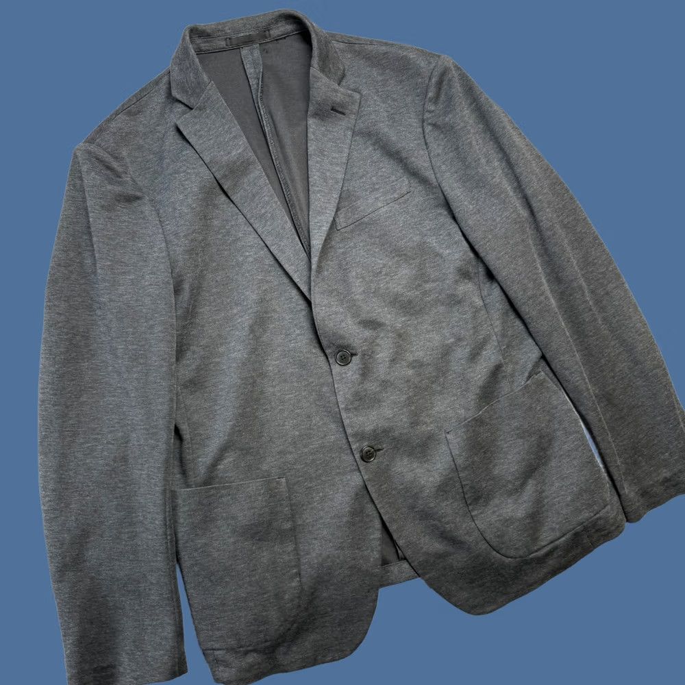 Uniqlo Uniqlo Blazer Mens M Slim Fit Knit Jacket Gray Notch Lapel Single-Breasted 3-Button Travel Casual Business Fall Spring Summer Winter Size 40R - 1 Thumbnail