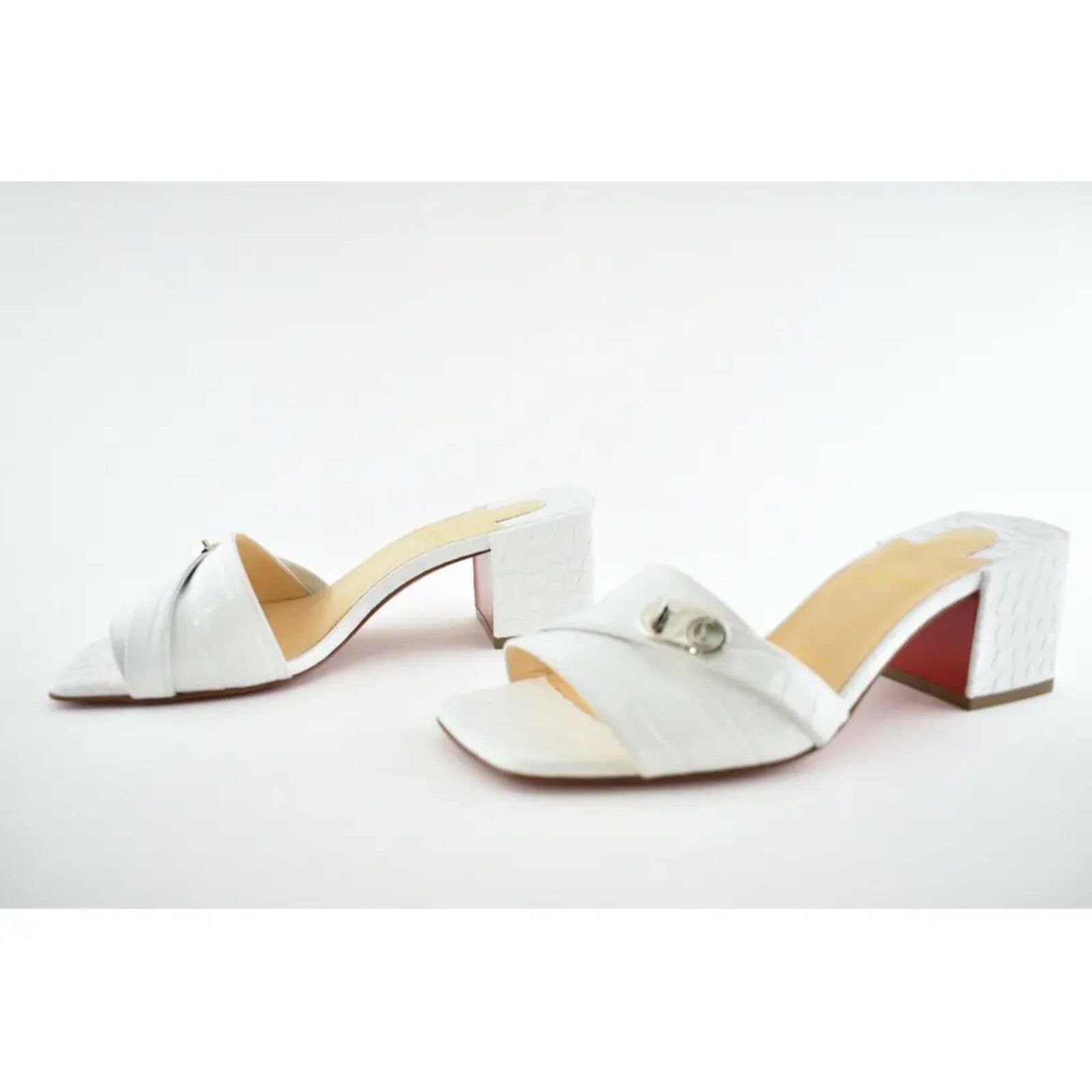 Christian Louboutin Lock Art 55 White Croc Block Heel Mule Slide Sandal Pump 36 Size US 6 / IT 36 - 9 Thumbnail