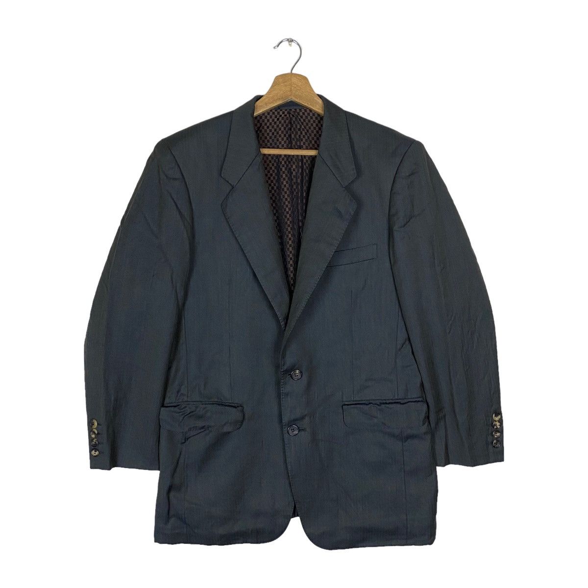 image of Vintage Gianni Versace Tessuti Flat Button Blazer Coat in Dark Grey, Men's (Size Large)
