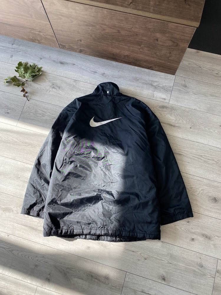 ジャケット・アウター 00s NIKE black nylon teck big logo y2k Y2K Nike Nylon Jacket Windbreaker Black White Stripes Sz