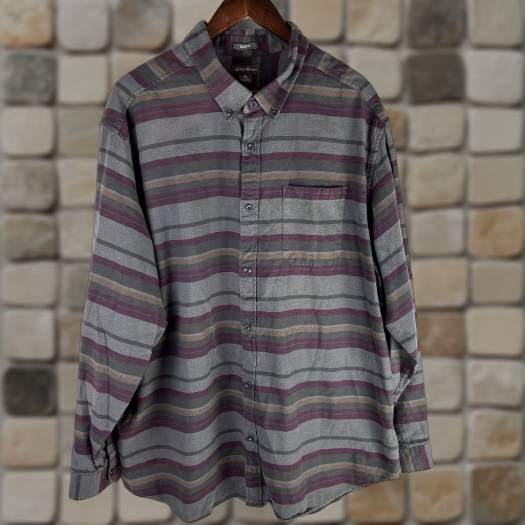 Eddie Bauer Eddie Bauer Long Sleeve Shirt Mens 2XL Relaxed Gray Red Striped Button-Down Shirt Size US XXL / EU 58 / 5 - 1 Thumbnail