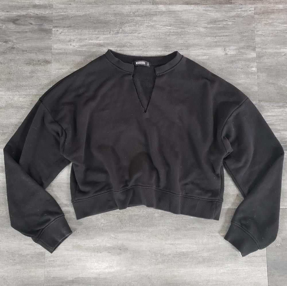 Designer Black Classic Missguided Cropped Sweater Long Sleeve Size L / US 10 / IT 46 - 1 Thumbnail