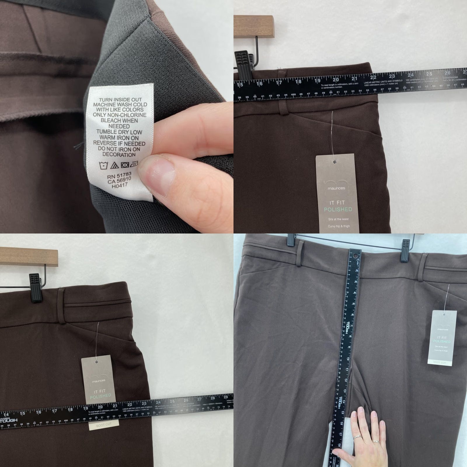Vintage Maurices Pants Womens 20 Brown It Fit Polished Boot Cut Curvy Stretch Career NWT Size 42" / US 20 - 8 Thumbnail