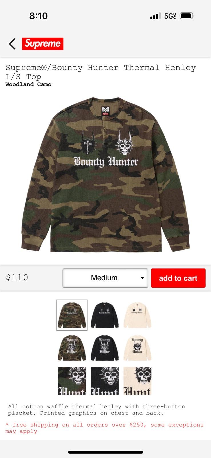 Supreme Supreme Bounty Hunter Thermal Henley L/S Top | Grailed