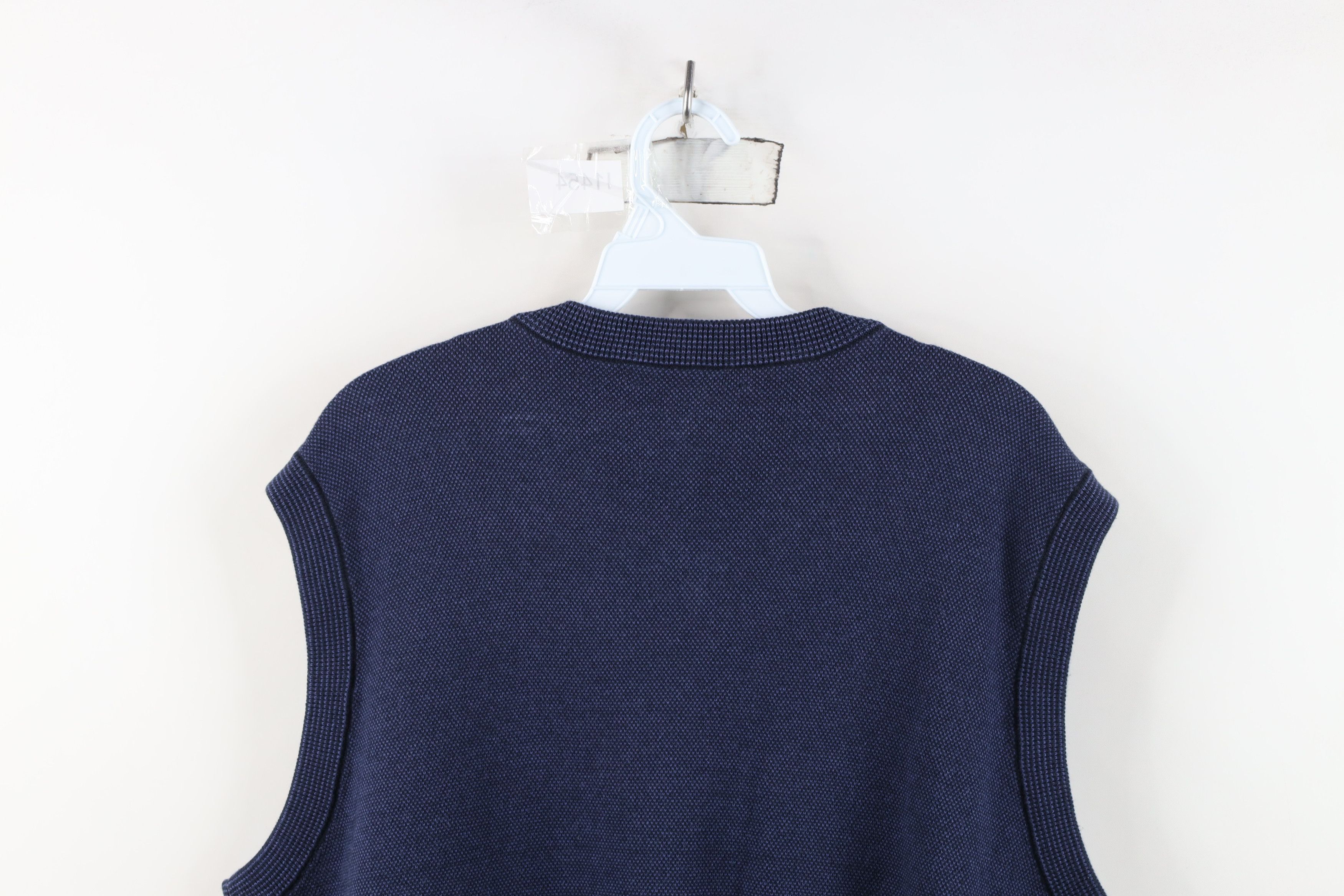 Vintage Vintage 90s Streetwear Blank Thermal Knit Sweater Vest Blue Size US L / EU 52-54 / 3 - 11 Thumbnail