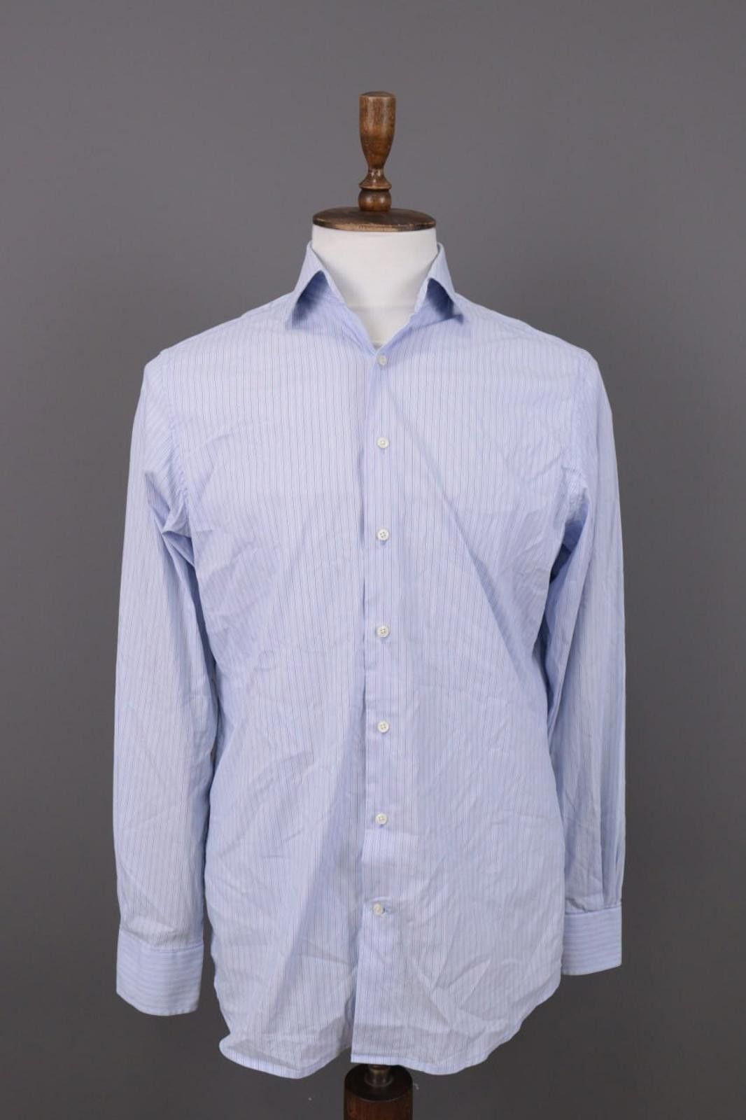 Designer Hackett London Classic Fit Pinstripe Blue Shirt Size 39 Size US M / EU 48-50 / 2 - 1 Thumbnail