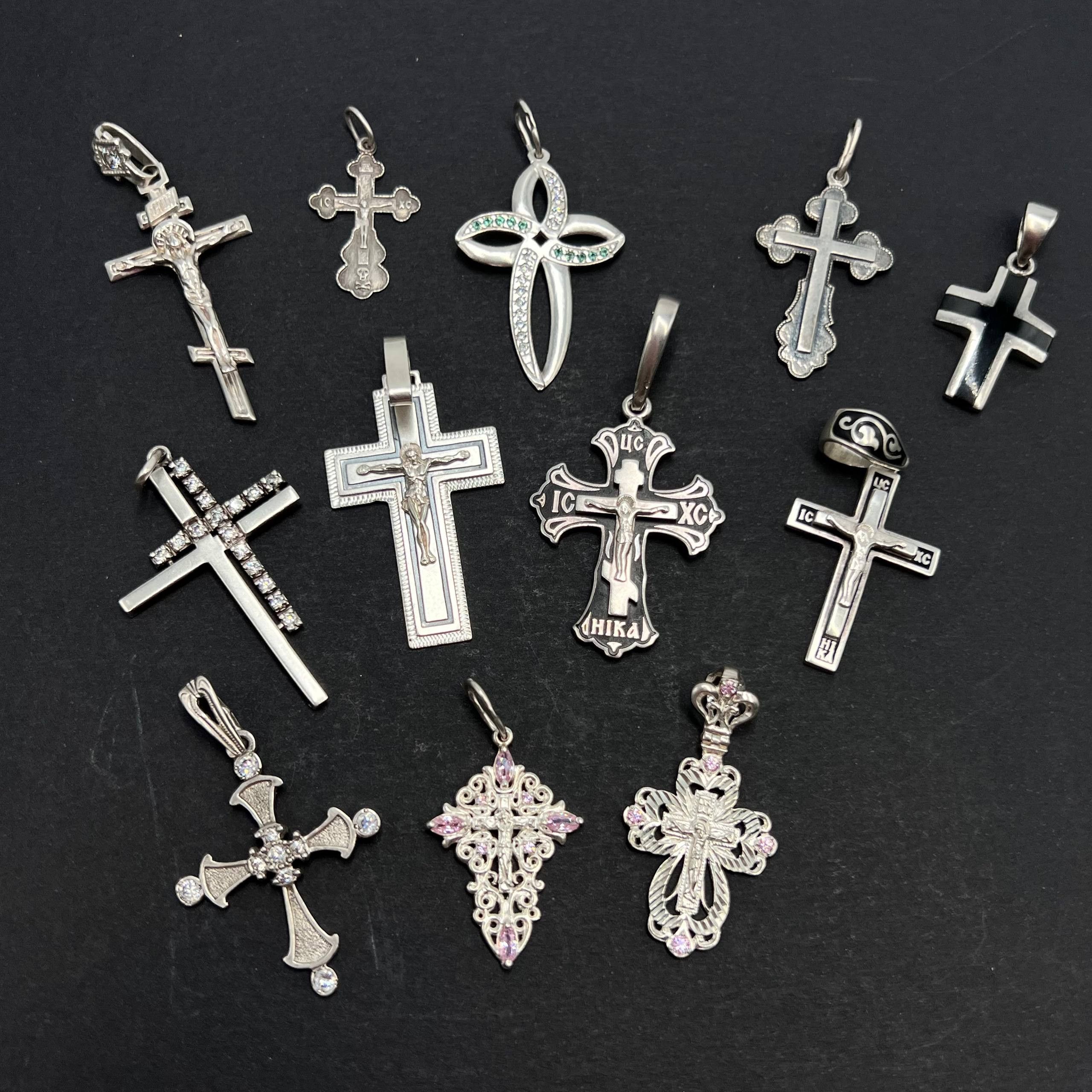 Sterling Silver Lot of 12 Sterling Silver 925 Christian Crosses 35 gr Size ONE SIZE - 1 Thumbnail