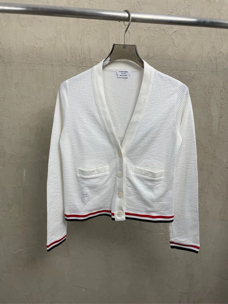 Thom Browne Thom browne White sequin puppy hem striped cardigan jacket Size XS / US 0-2 / IT 36-38 - 1 Thumbnail