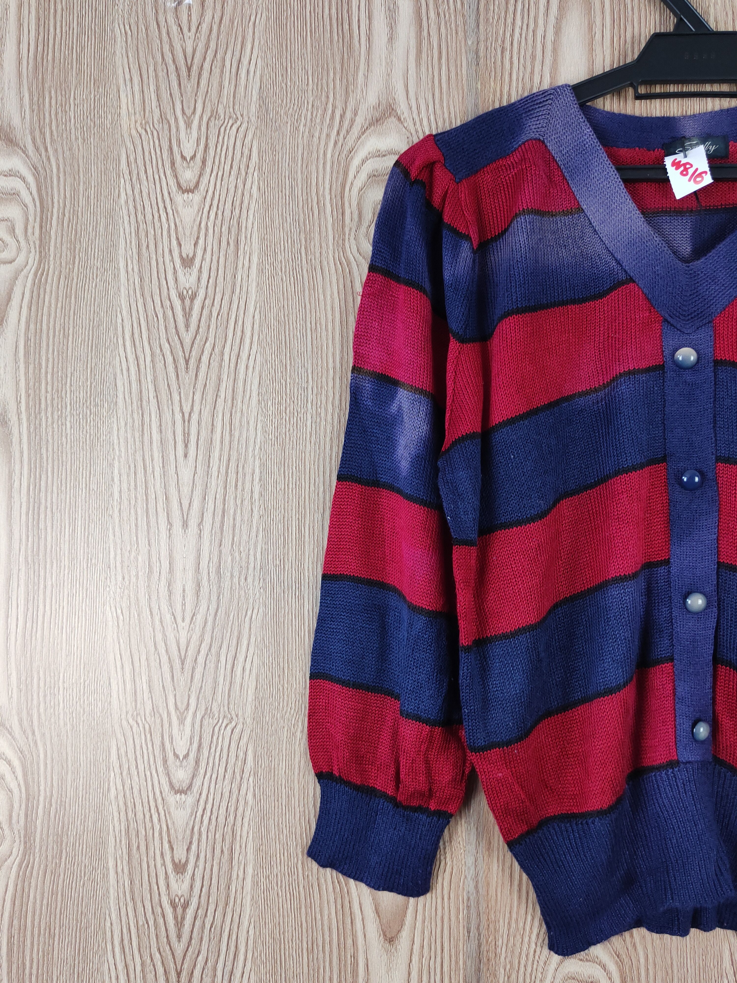 Homespun Knitwear × Solid and Striped × Vintage Smilly Navy Red Stripe Knitwear cardigan like cobain #W816 Size M / US 6-8 / IT 42-44 - 3 Thumbnail