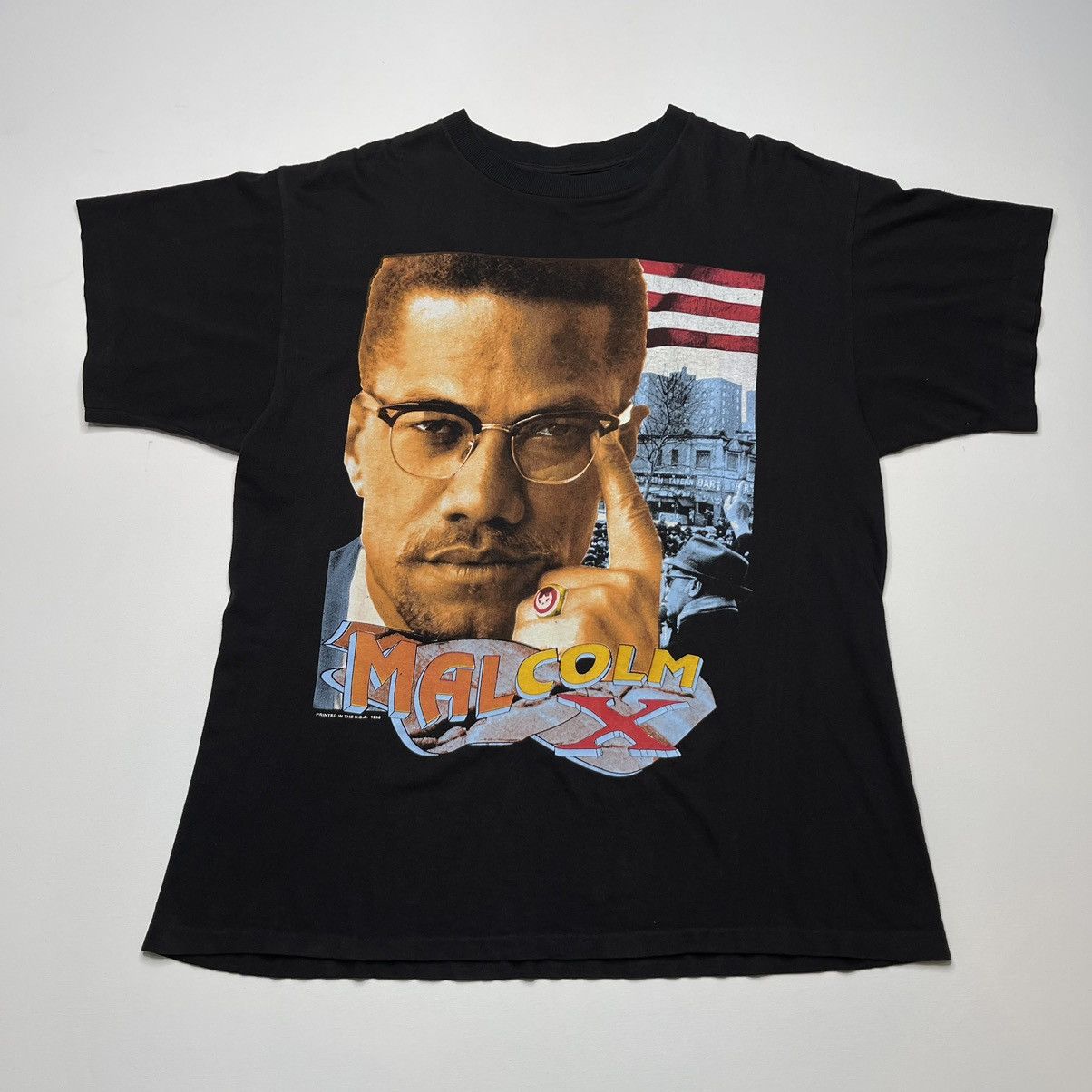 image of Malcolm x X Rap Tees Vintage 90's Malcom X Raptee T-Shirt “Perfect Condition “ in Black (Size XL)