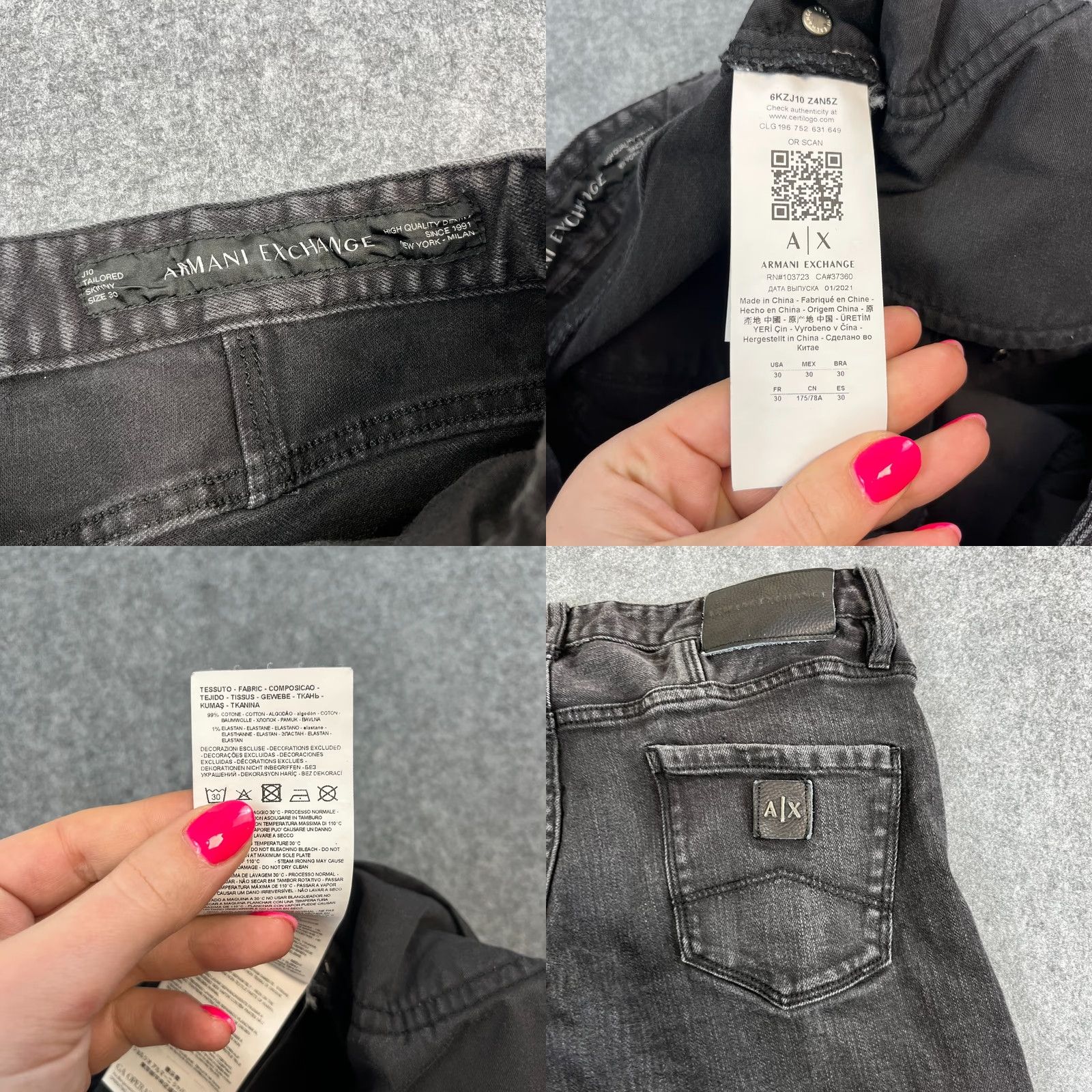 Armani Exchange Armani Exchange J10 Jeans Slim Skinny 30 Dark Wash Black Stretch Mens Denim 5-Pocket Design Zip Button Logo Size US 30 / EU 46 - 8 Thumbnail