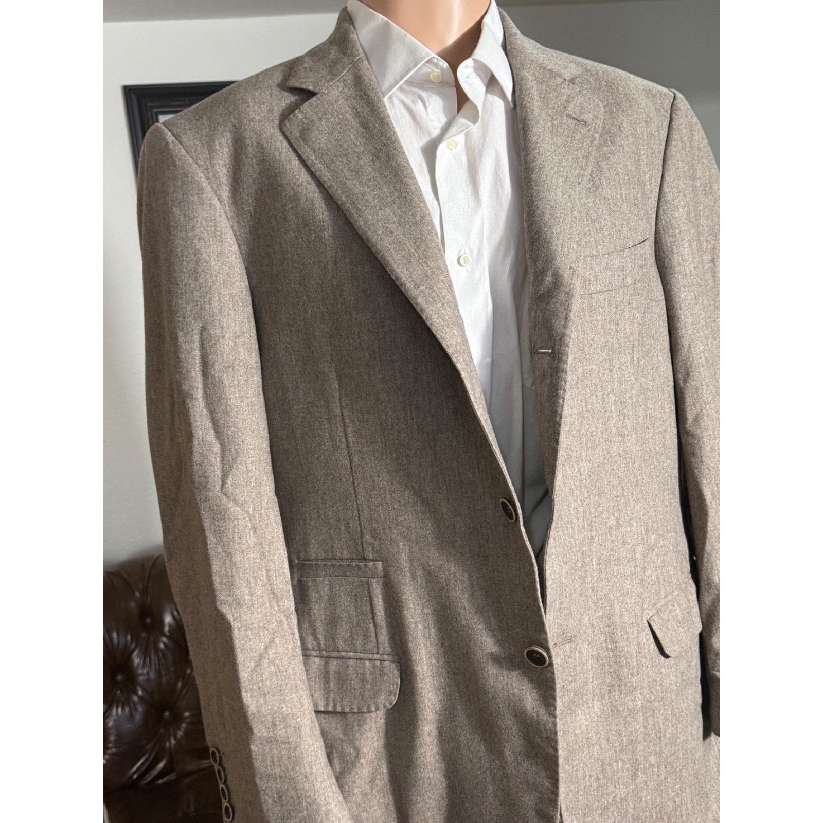 Brunello Cucinelli Brunello Cucinelli Taupe Flannel Sport Jacket Blazer Cash44R Size 44R - 7 Thumbnail