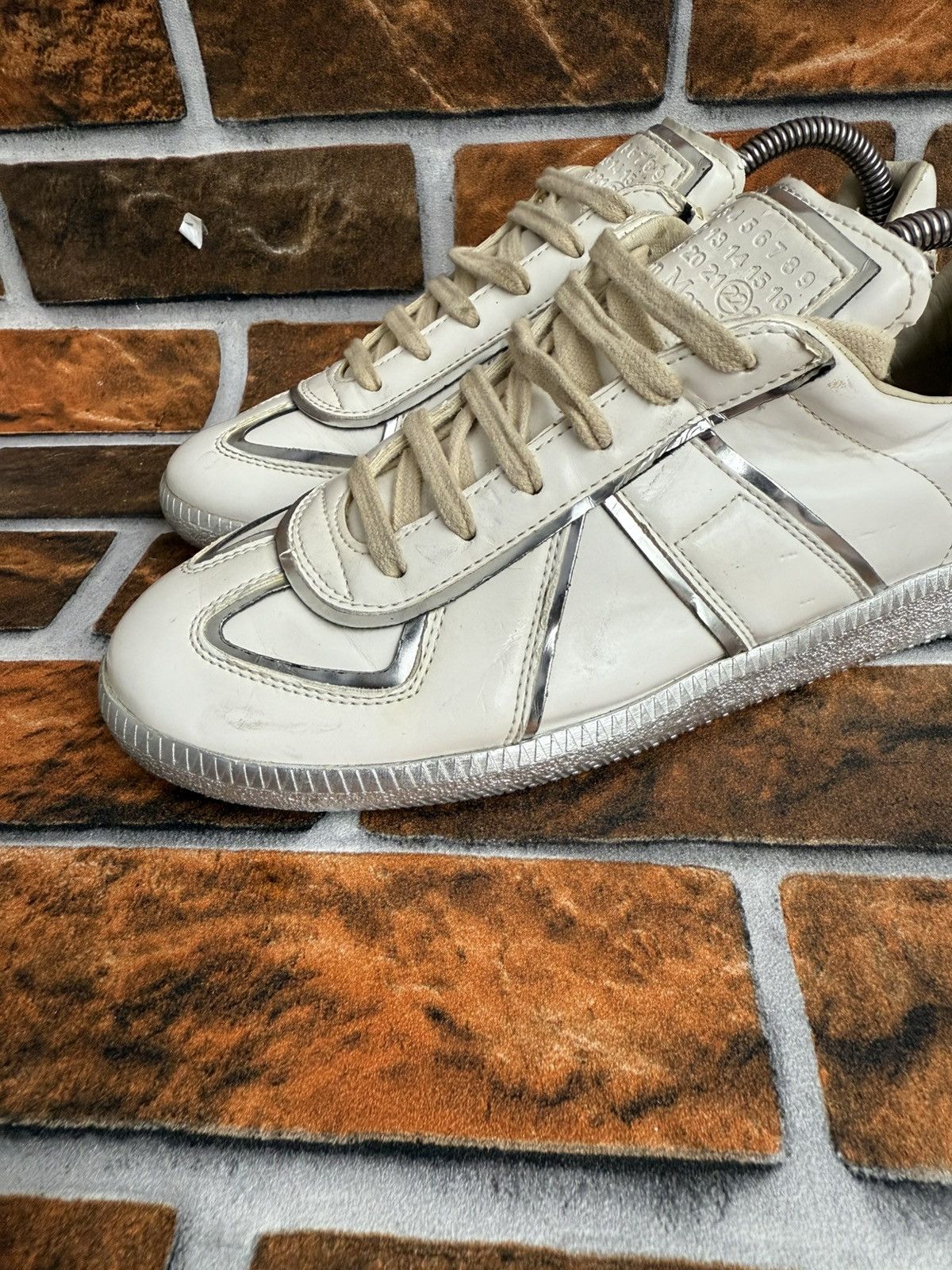 Maison Margiela ❤️Gats replica silver metal trim sneakers Size US 5 / EU 37 - 3 Thumbnail