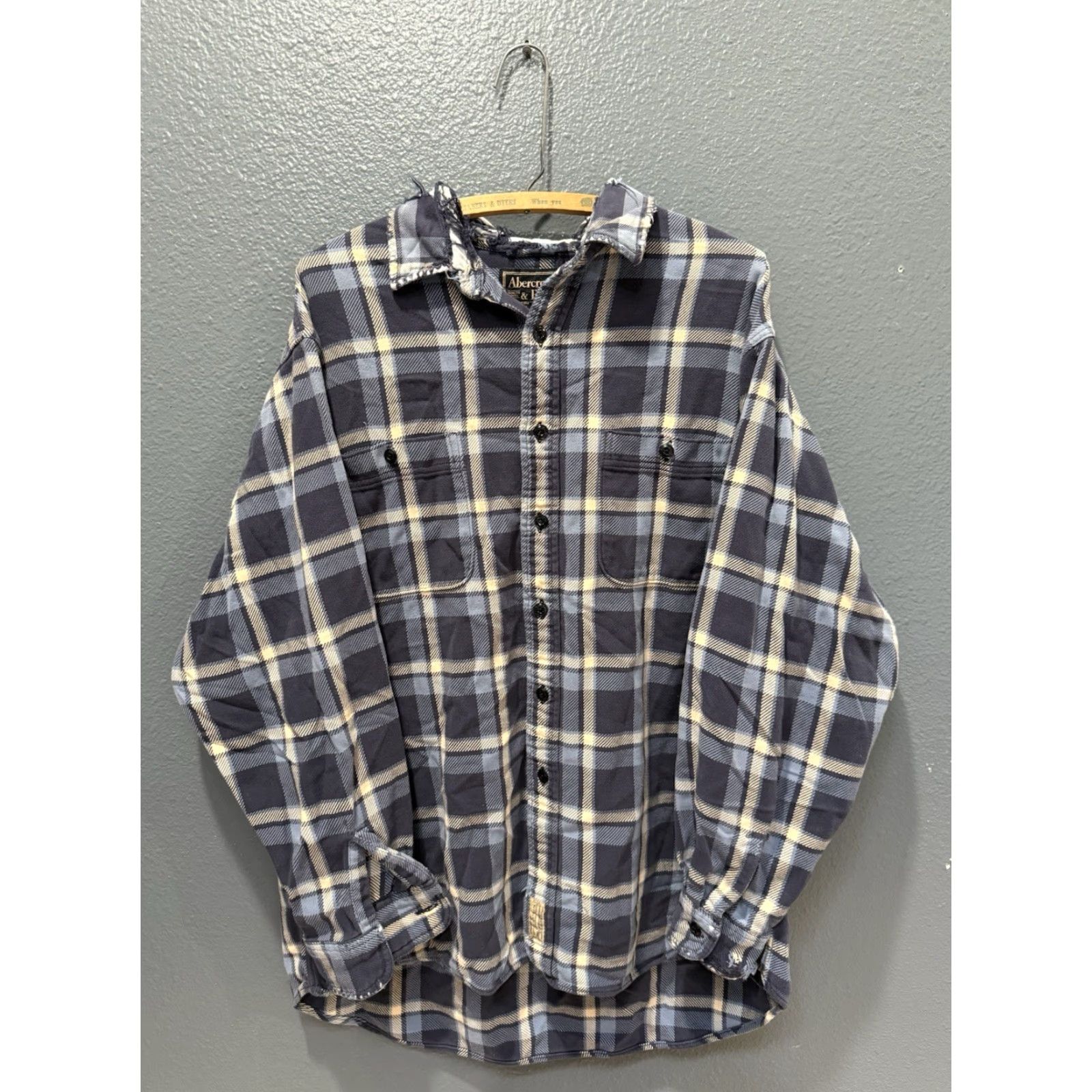 Abercrombie & Fitch VINTAGE Abercrombie & Fitch Flannel Shirt Blue Cotton Distressed Men’s L Large Shirt Mens Blues Distressed 90s Y2K Size US L / EU 52-54 / 3 - 3 Thumbnail