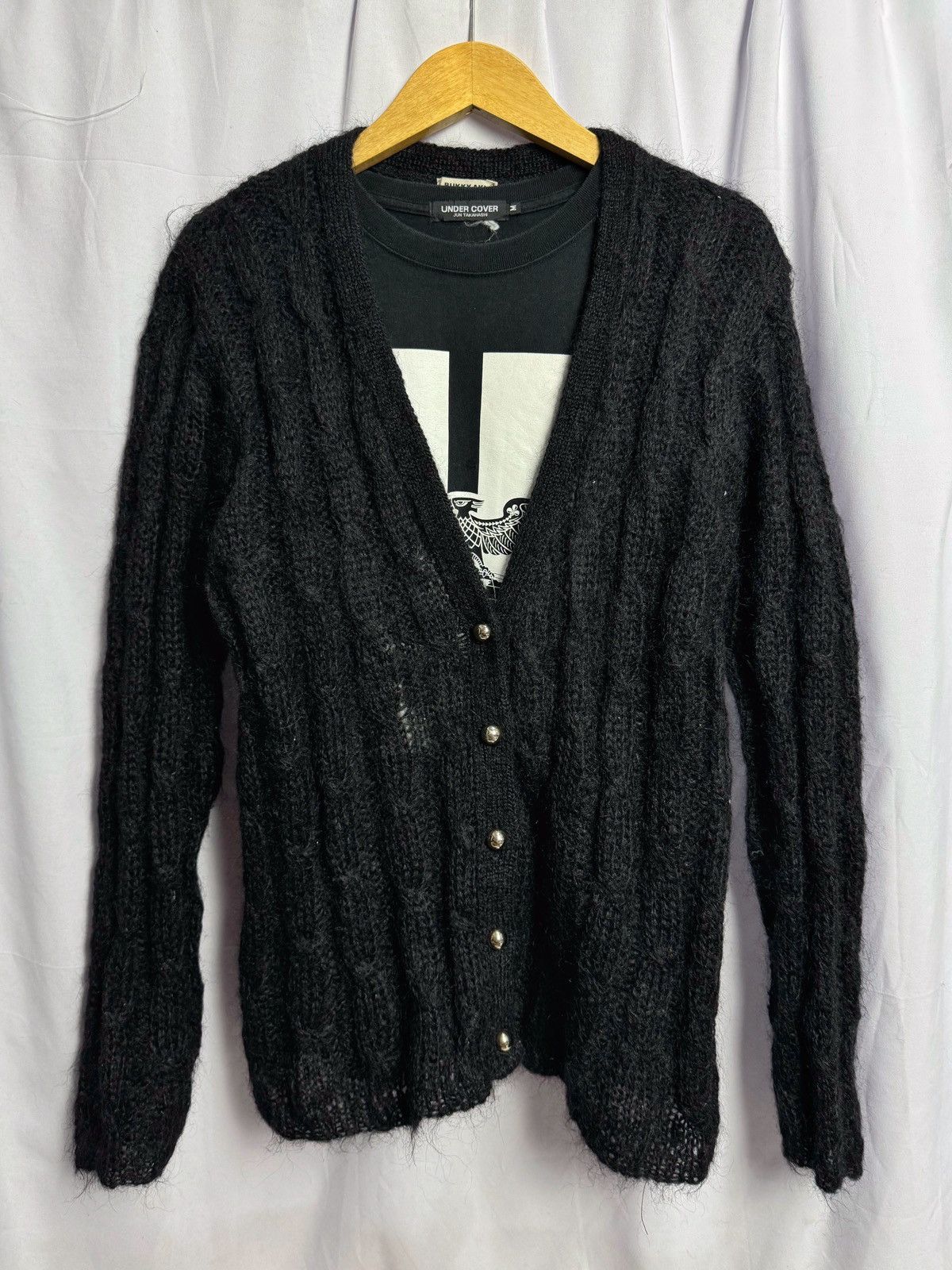 If Six Was Nine × Japanese Brand Mohair Cable Grunge Bukky Aki Cardigan Kurt Cobain Style Size US M / EU 48-50 / 2 - 2 Thumbnail