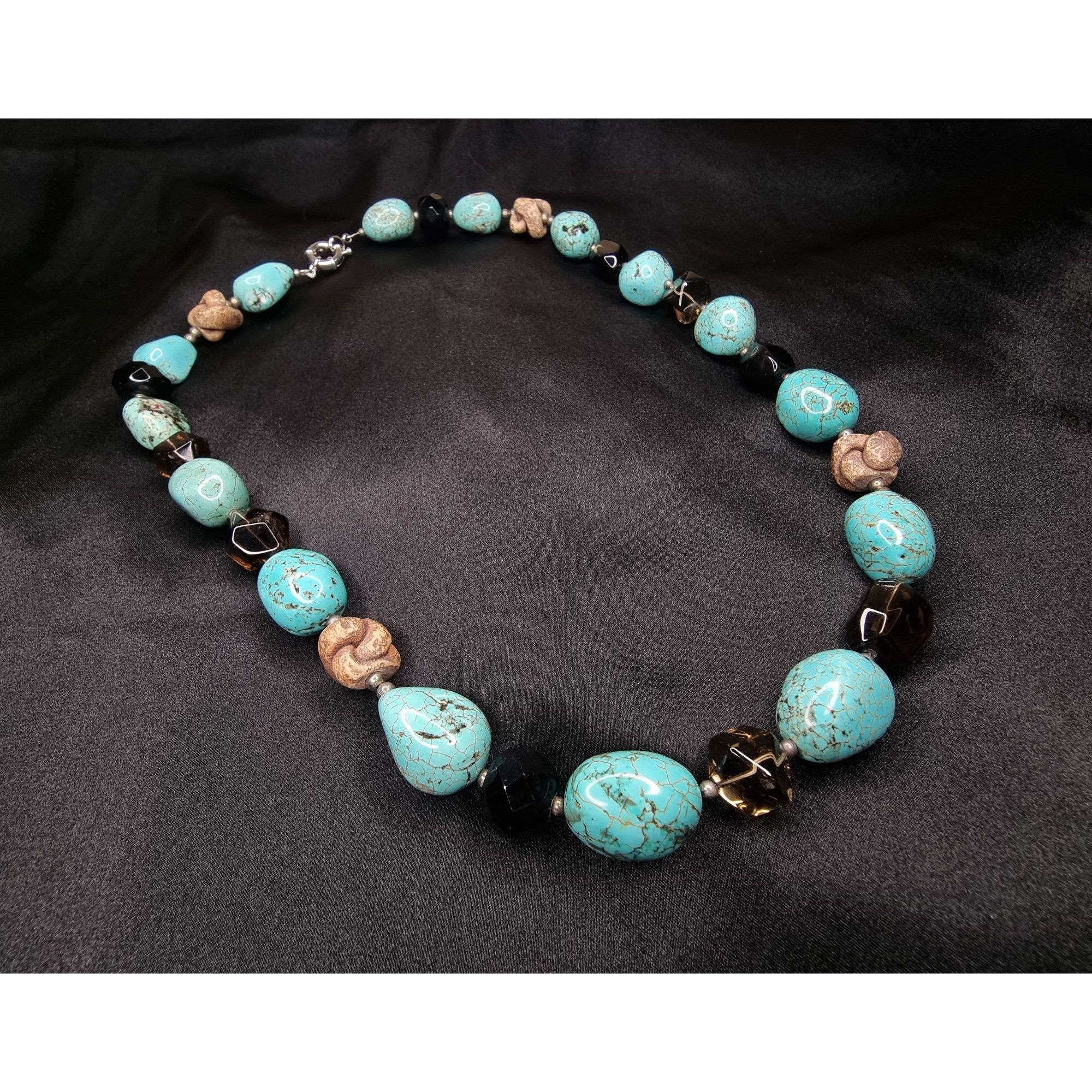 Handcrafted Turquoise Beaded Necklace With Brown Accents & S