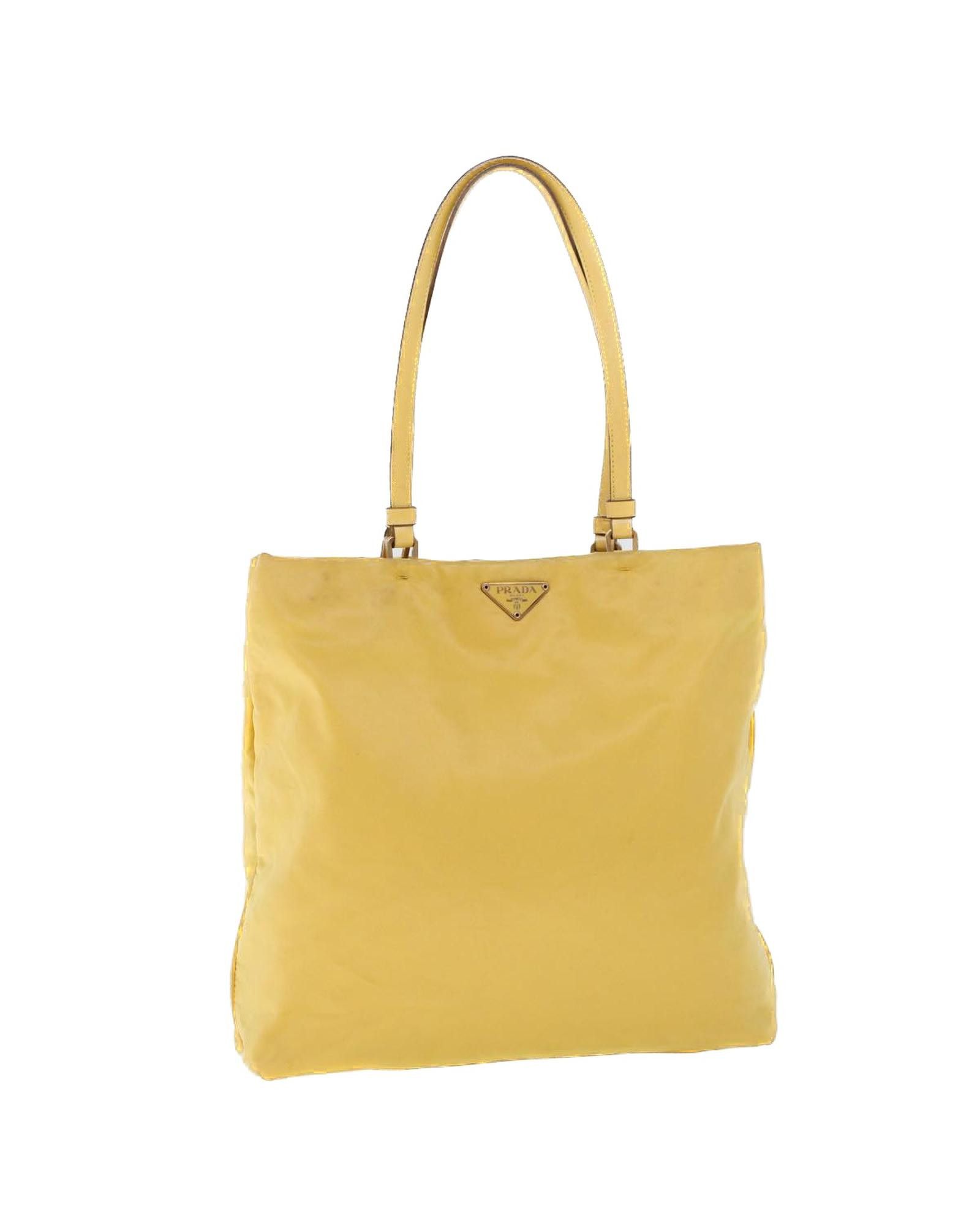 image of Prada Yellow Nylon Leather Tote Bag, Women's