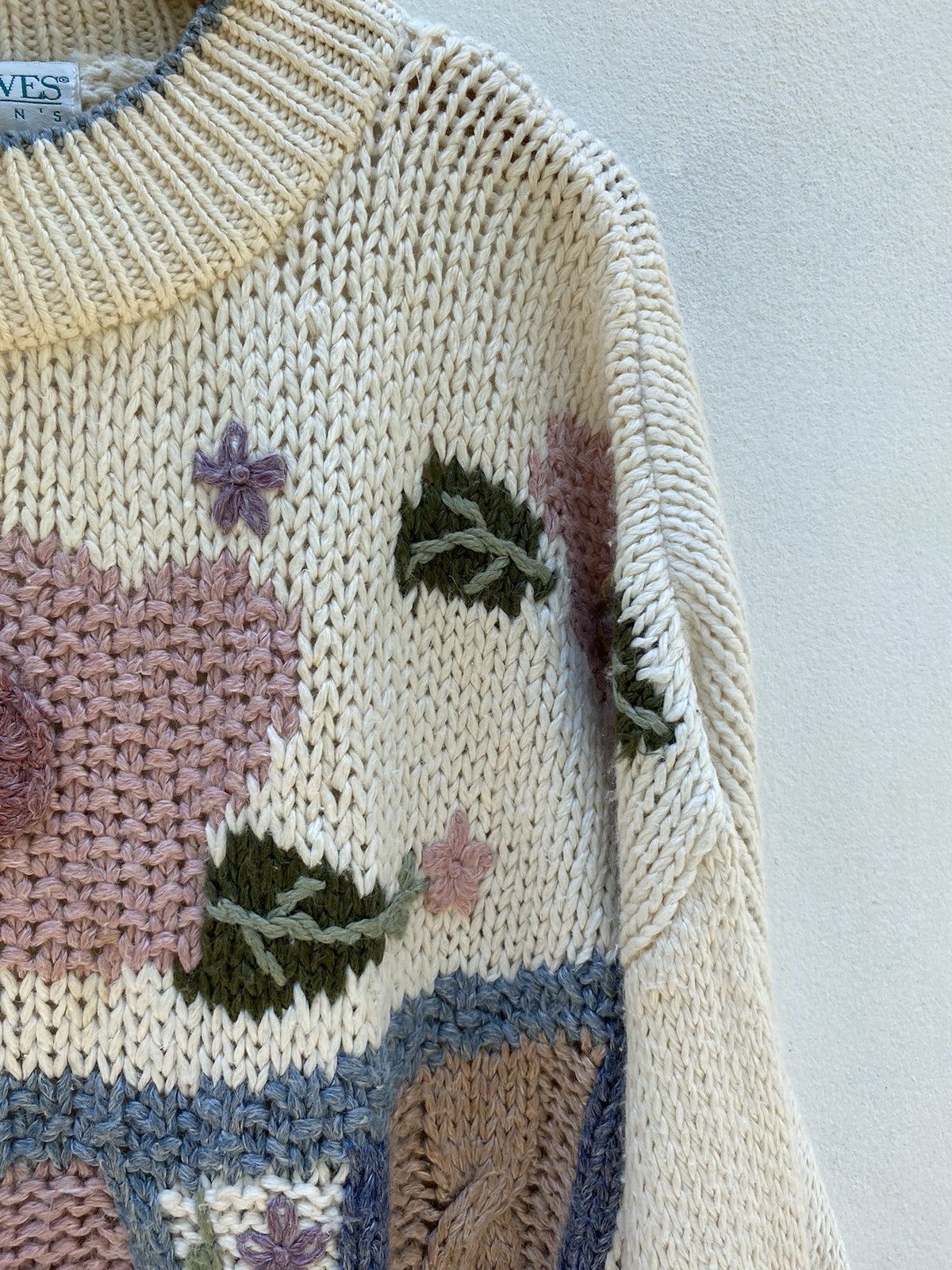Designer × Vintage OBJECTIVES Floral Embroidery Knit Sweater Size XL / US 12-14 / IT 48-50 - 6 Thumbnail
