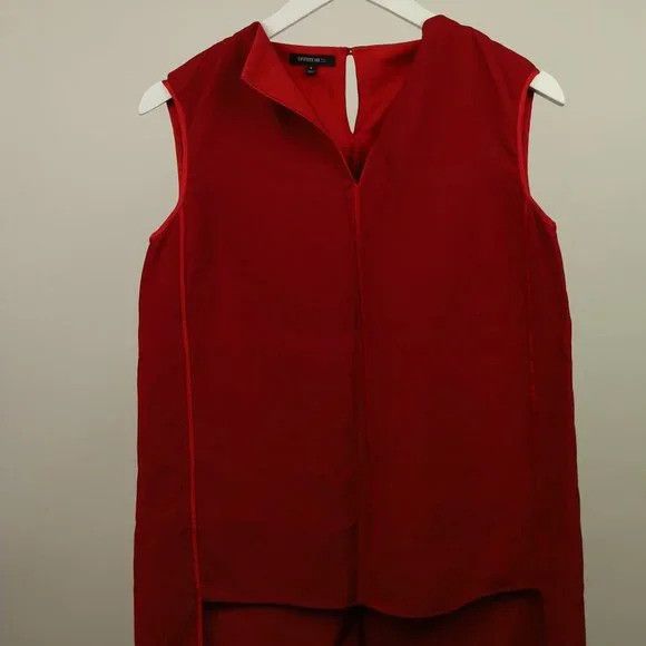 image of Lafayette 148 Red Sleeveless Silk Tunic, Women's (Size Small)