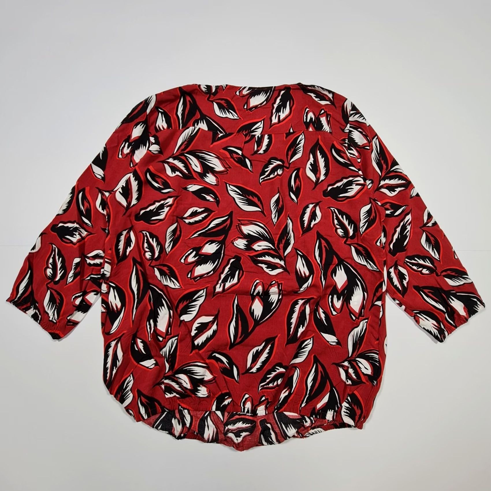 CO Betty & CO Womens Blouse Red 14 UK Floral 3/4 Sleeves Elastic Hem Top Size XL / US 12-14 / IT 48-50 - 5 Thumbnail