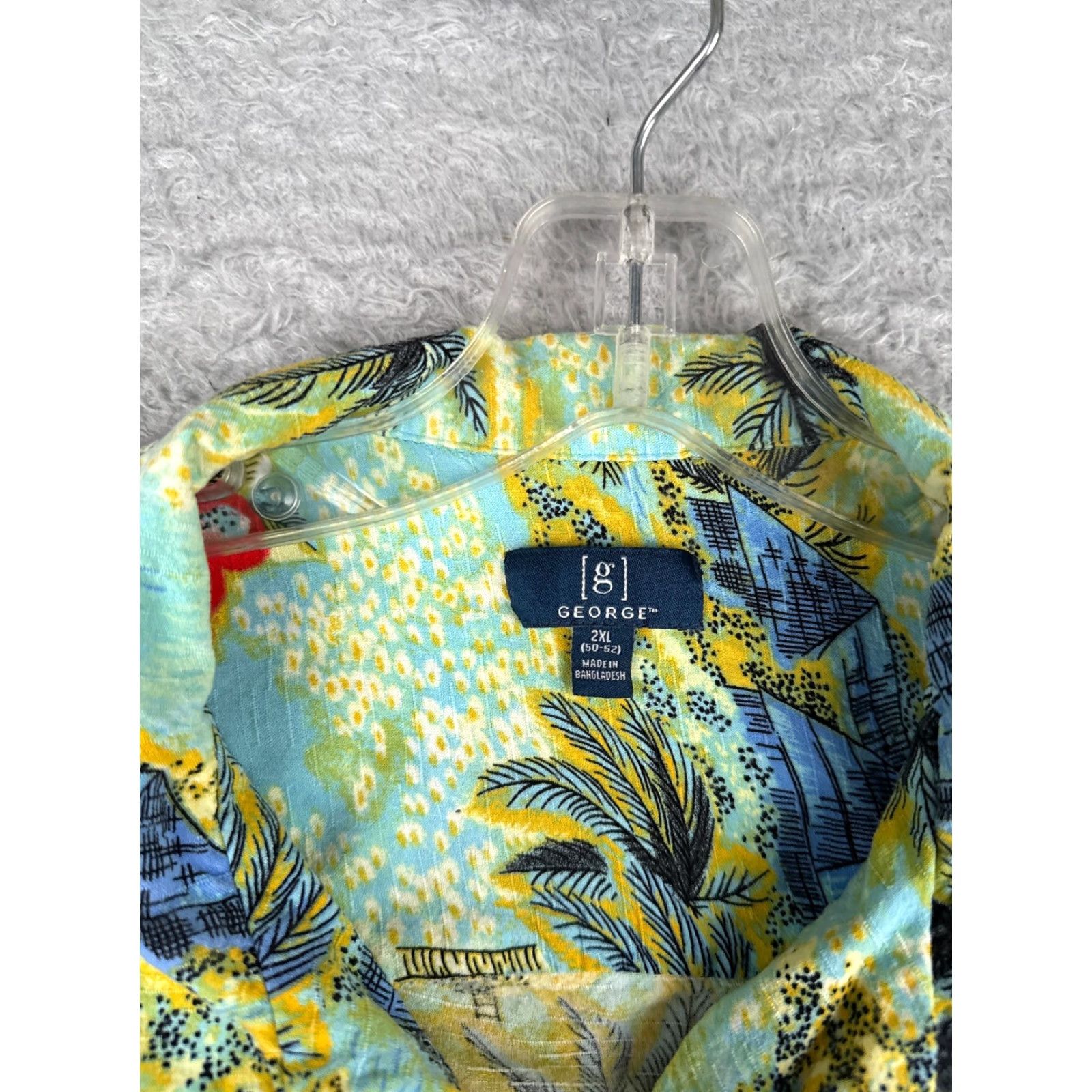 George George Shirt Adult 2XL Blue Floral Hawaiian Button-Up Short Sleeve Mens Casual Party/Cocktail Travel Flower Size US XXL / EU 58 / 5 - 7 Thumbnail
