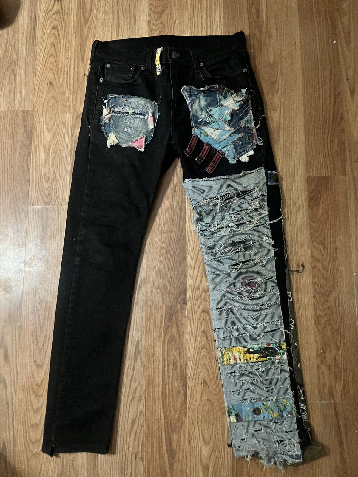 Other Custom Distressed Patchwork Jeans – Black / Grey Size US 30 / EU 46 - 2 Thumbnail