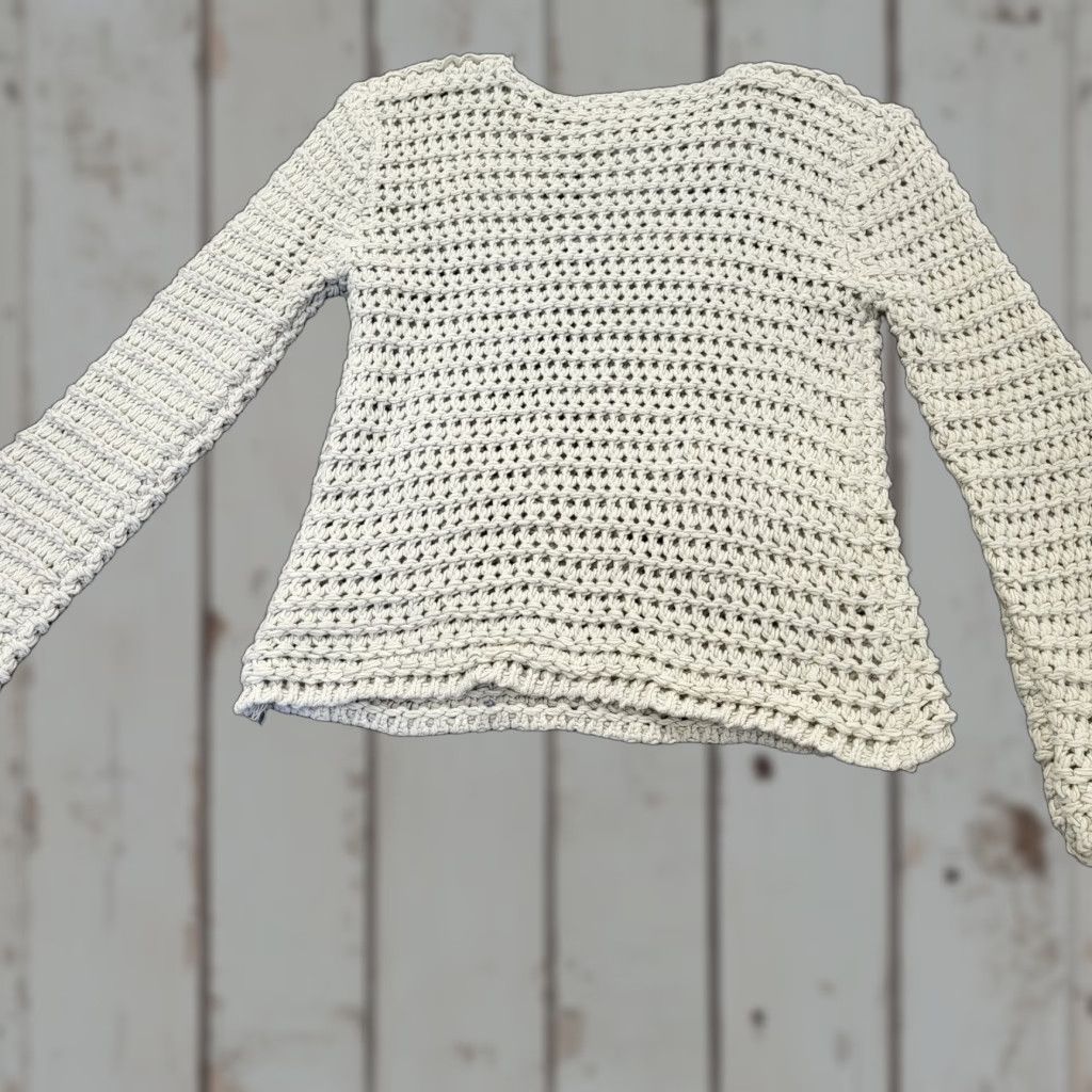 Vintage Listicle Sweater Women’s Large Ivory Long Sleeve Crocheted Pullover Knit Knit Style Kimono Sleeve 90s Bohemian Classic Vintage No Size L / US 10 / IT 46 - 1 Thumbnail
