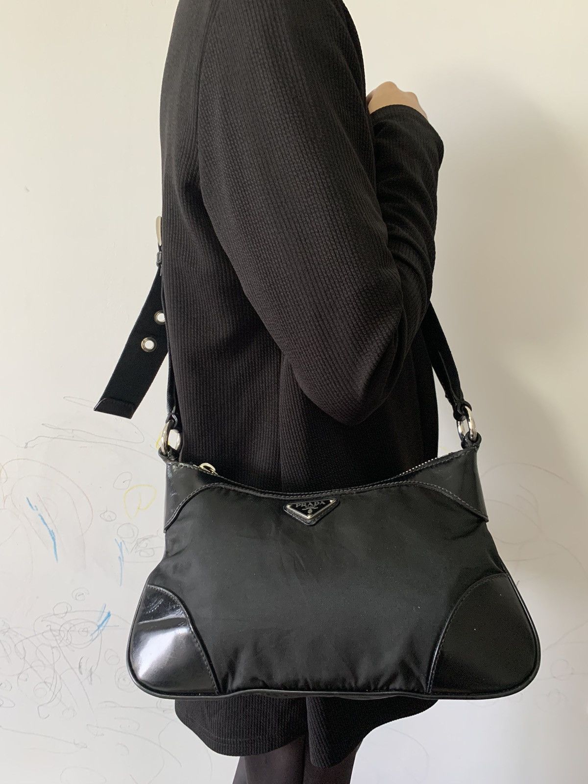 Luxury × Prada Vintage Prada Black Small Sling Crossbody Y2k Style 