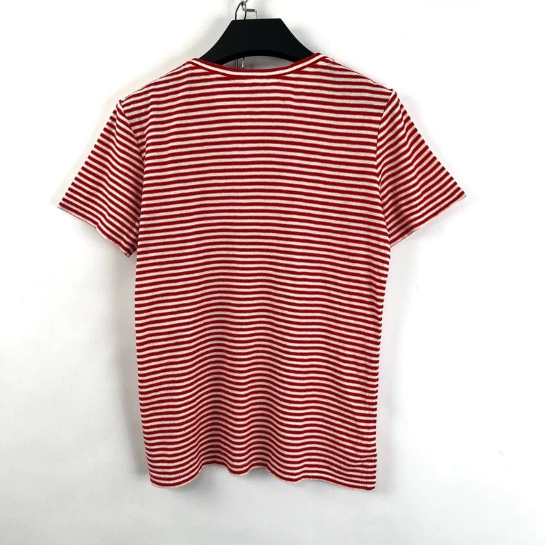 Saint Laurent Paris Saint Laurent Red and white striped flocked logo short slee Size M / US 6-8 / IT 42-44 - 2 Thumbnail