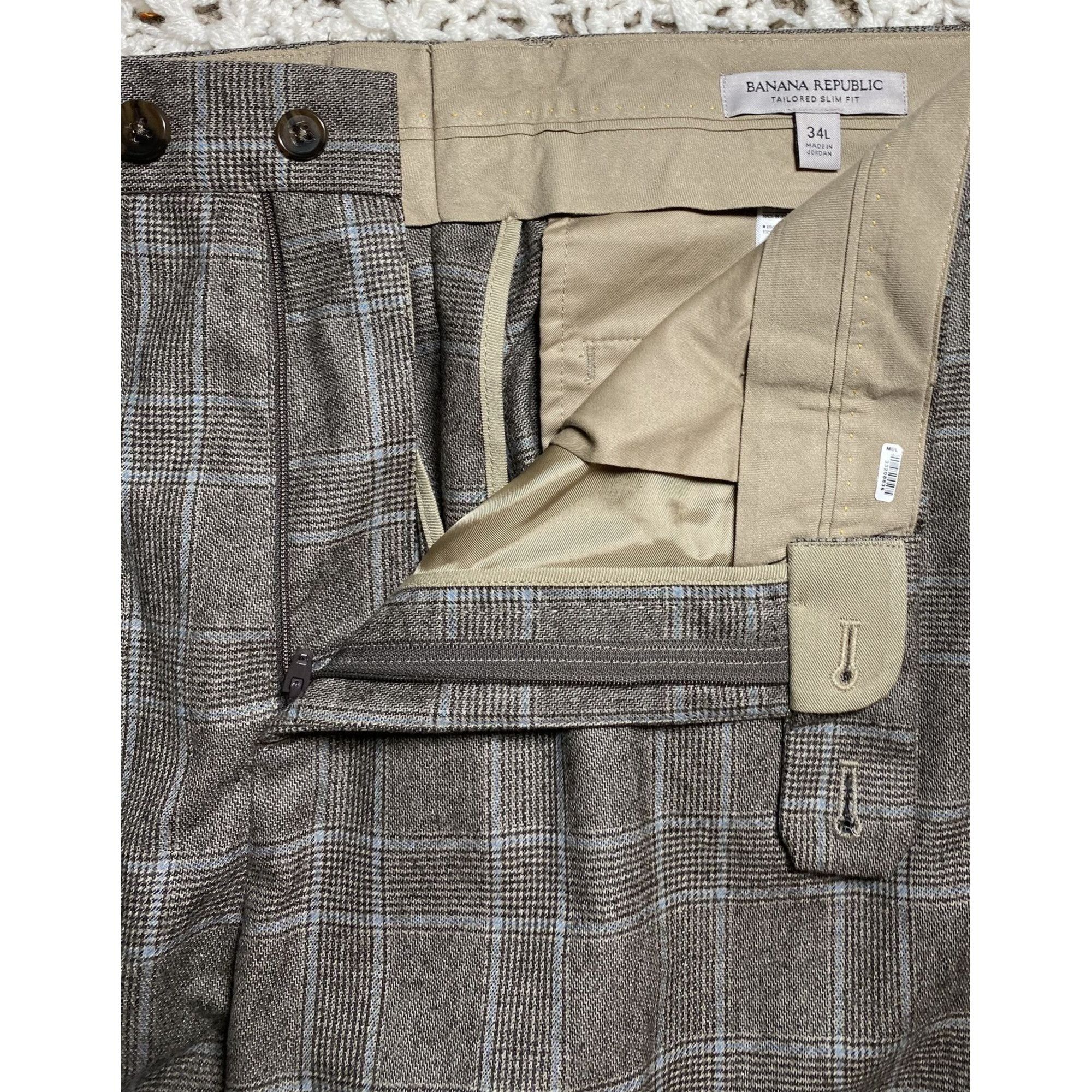 Banana Republic Men’s Tailored Dress Pants Slim Fit Windowpane Size W36 34L Size 36R - 1 Thumbnail