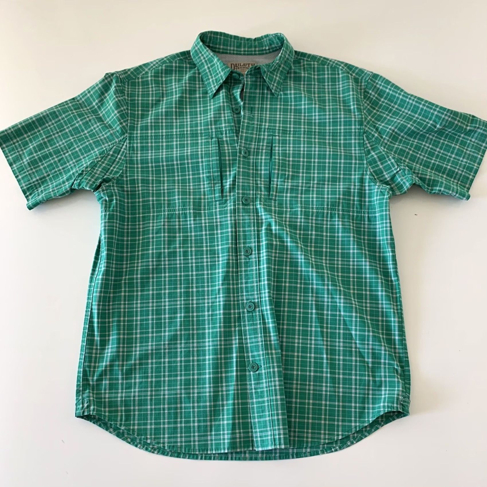 Vintage Duluth Button-Up Shirt Men’s M Short Sleeve Plaid Green Poly Size US M / EU 48-50 / 2 - 2 Thumbnail
