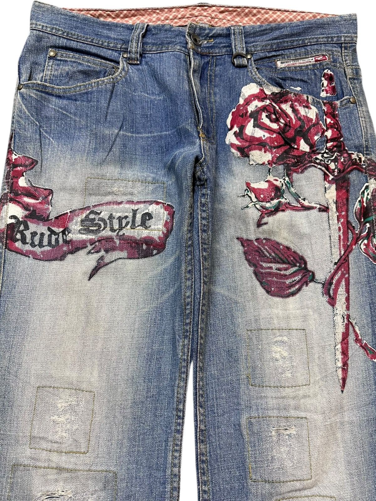 Who Decides War Vintage Nicole Club For Men Red Flower Printed Denim Size US 32 / EU 48 - 2 Thumbnail