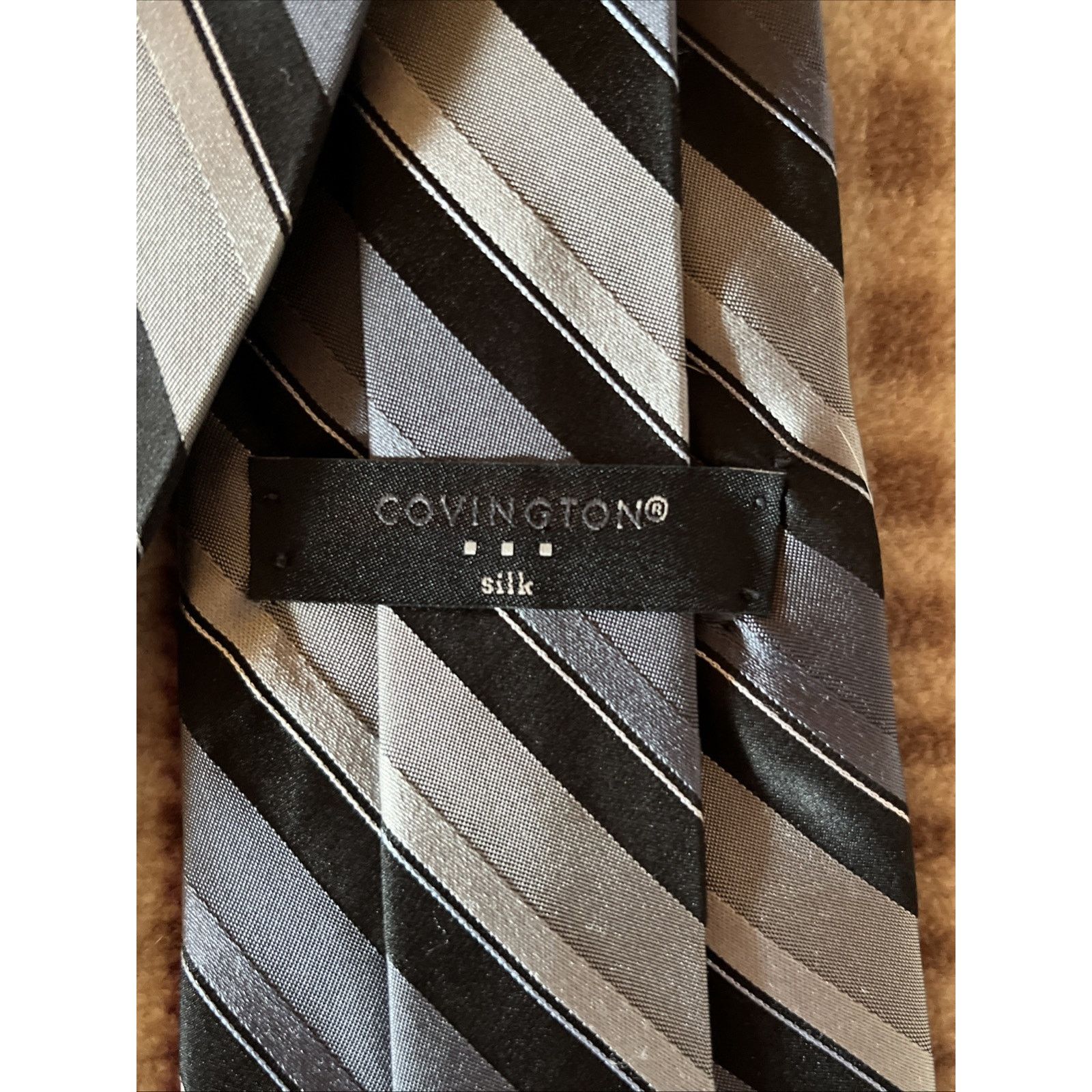 Covington Covington Silk Tie 100% Silk Black Gray Striped Necktie Size ONE SIZE - 4 Thumbnail