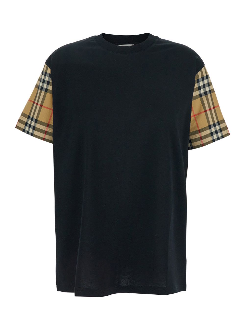 Burberry Black T-Shirt with Vintage Check Motif on Sleeves in Cotton for Women Size S / US 4 / IT 40 - 1 Thumbnail