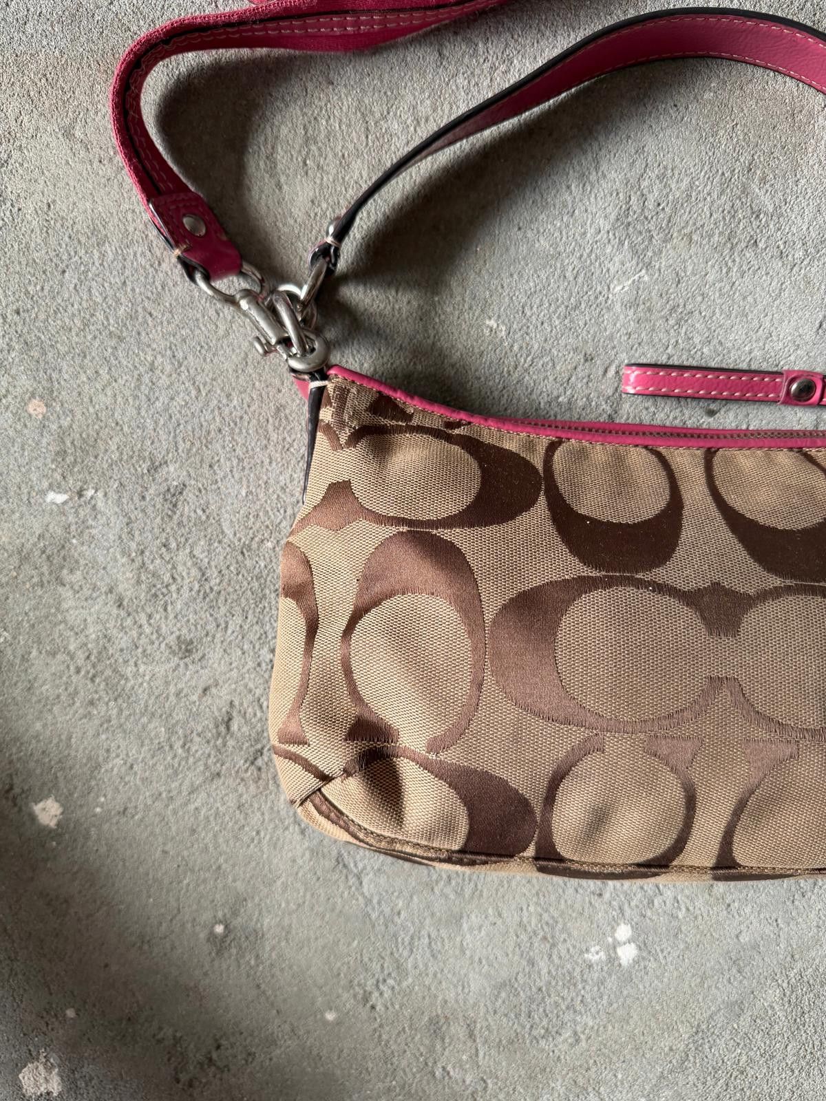 Coach Coach 2Way Signature Stripe Shoulder Bag Beige/Pink Size ONE SIZE - 7 Thumbnail