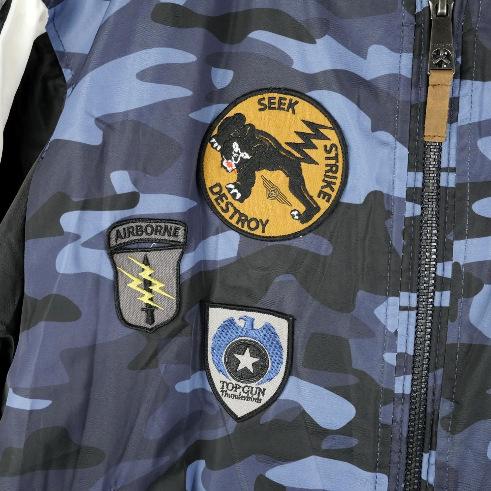 Vintage Top Gun Jacket Mens XL Blue Camo MA-1 Bomber Flight Air Force Patches Pilot Size US XL / EU 56 / 4 - 2 Thumbnail