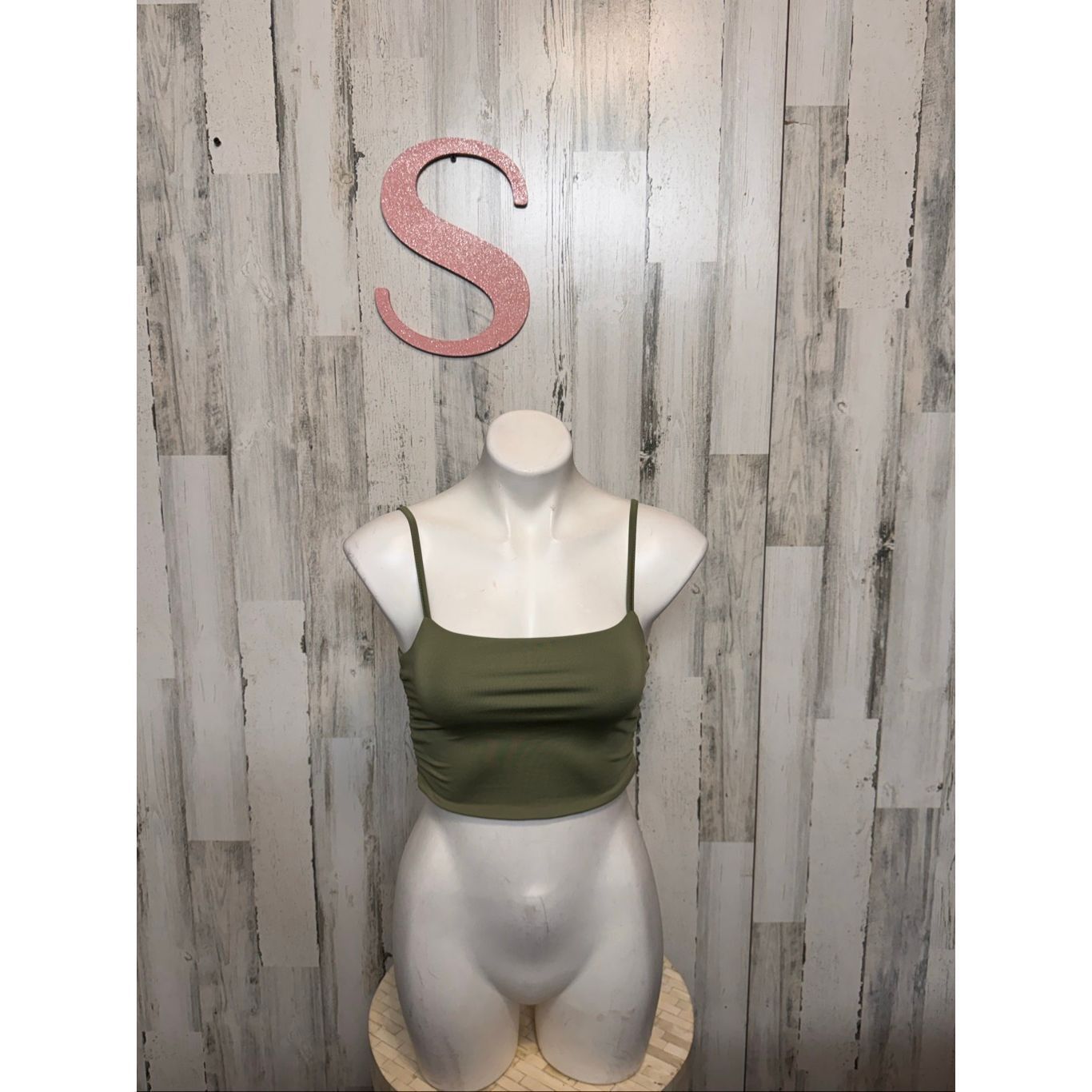 Other Olive Green Ruched Crop Top & Skirt Set Size Small 2-Piece M Size 27" / US 4 / IT 40 - 2 Thumbnail