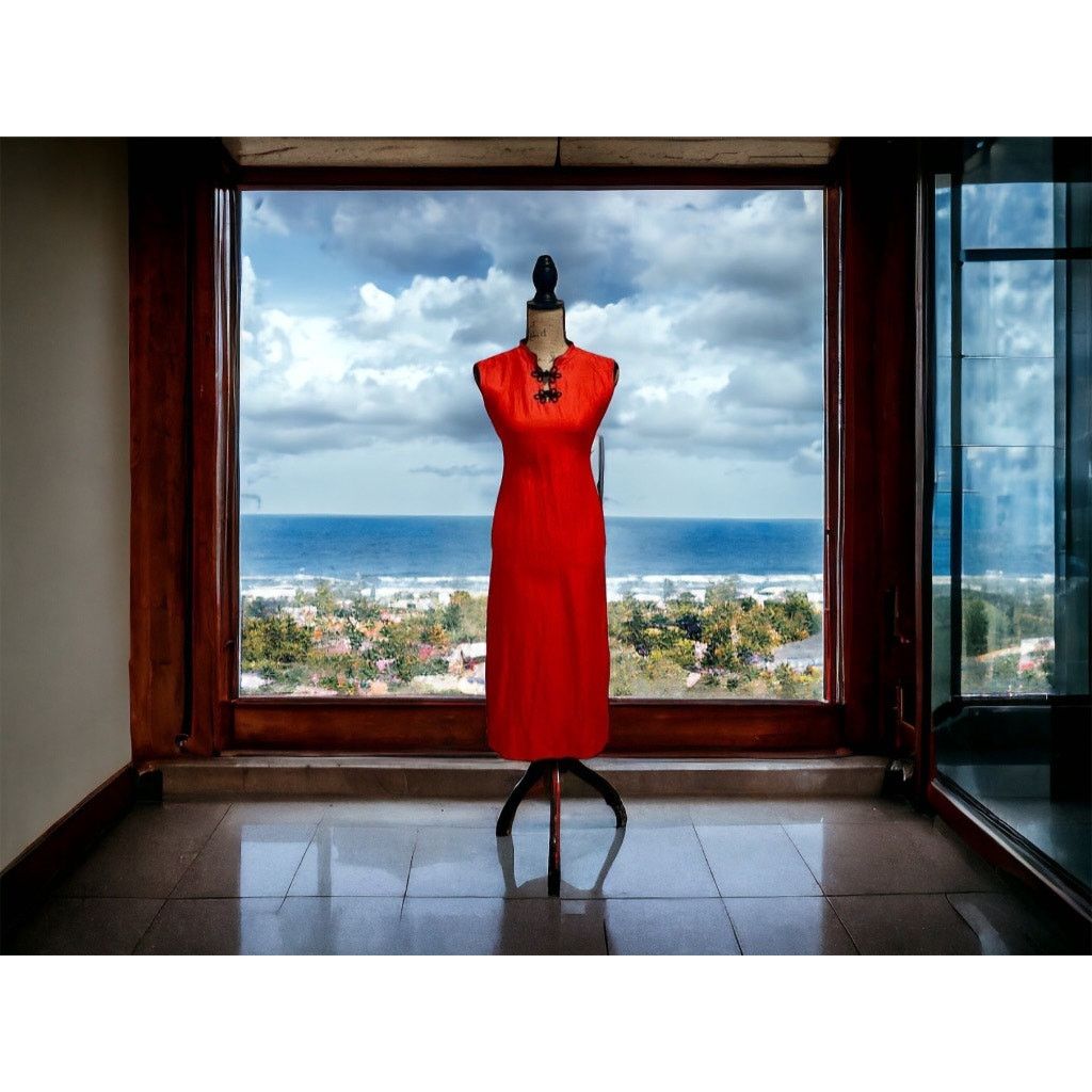 Handmade Vintage 1950s Red Cheongsam Dress-Handmade-Silk-Small-Side Size S / US 4 / IT 40 - 9 Thumbnail