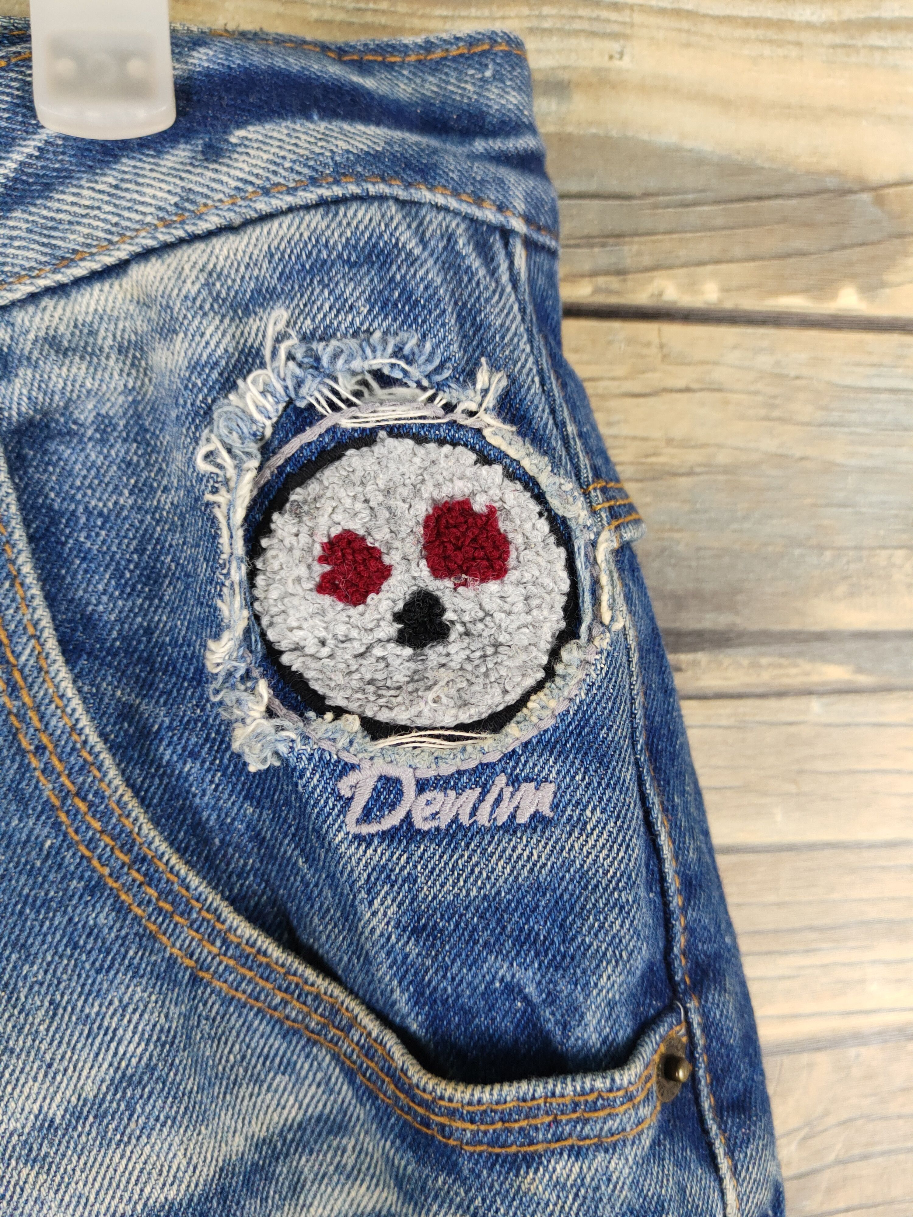 Japanese Brand Japan skull Blue Distressed Ripped denim Jeans #W1306 Size 33" - 5 Thumbnail